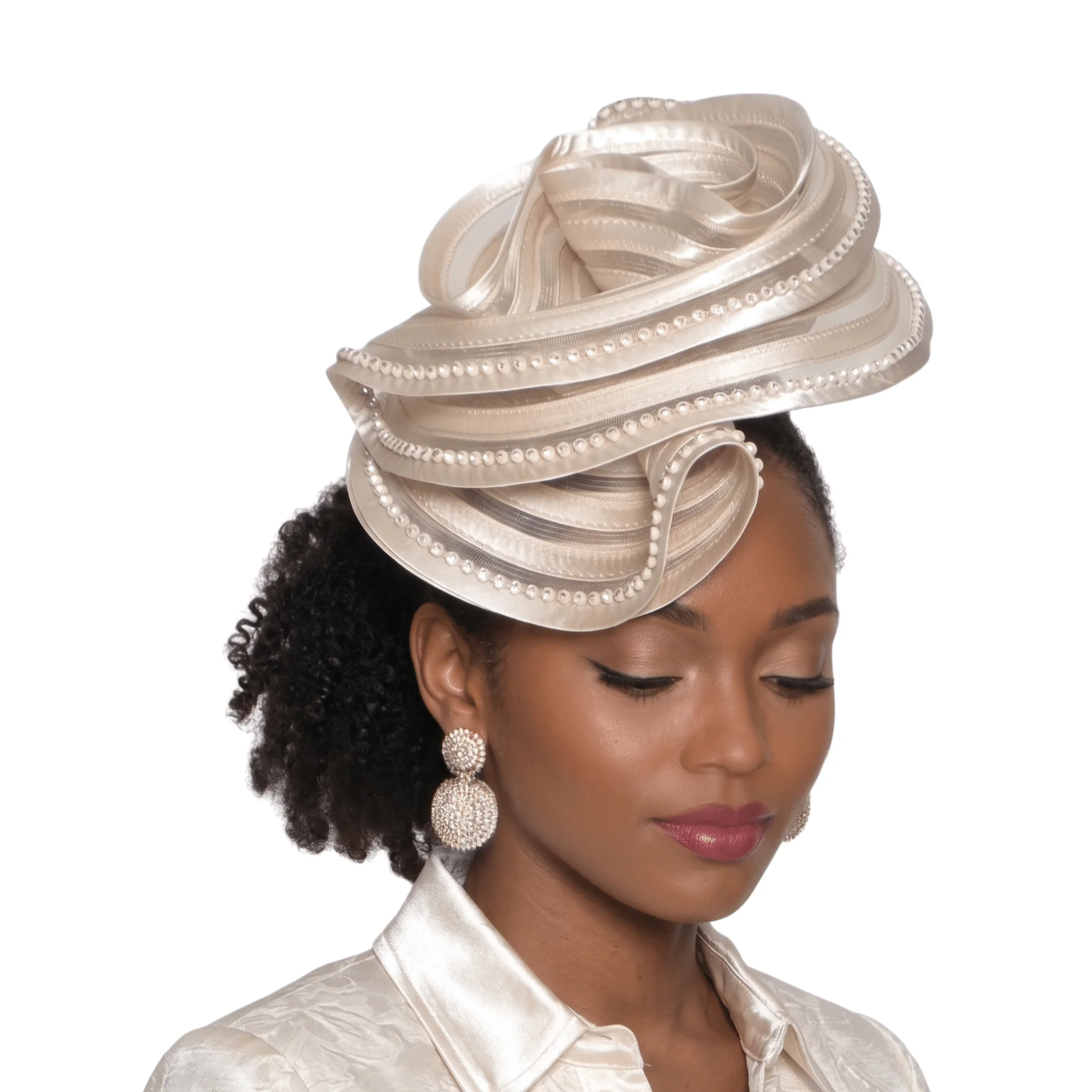 Pearl Trim Satin Fascinator Hat by Lily and Taylor