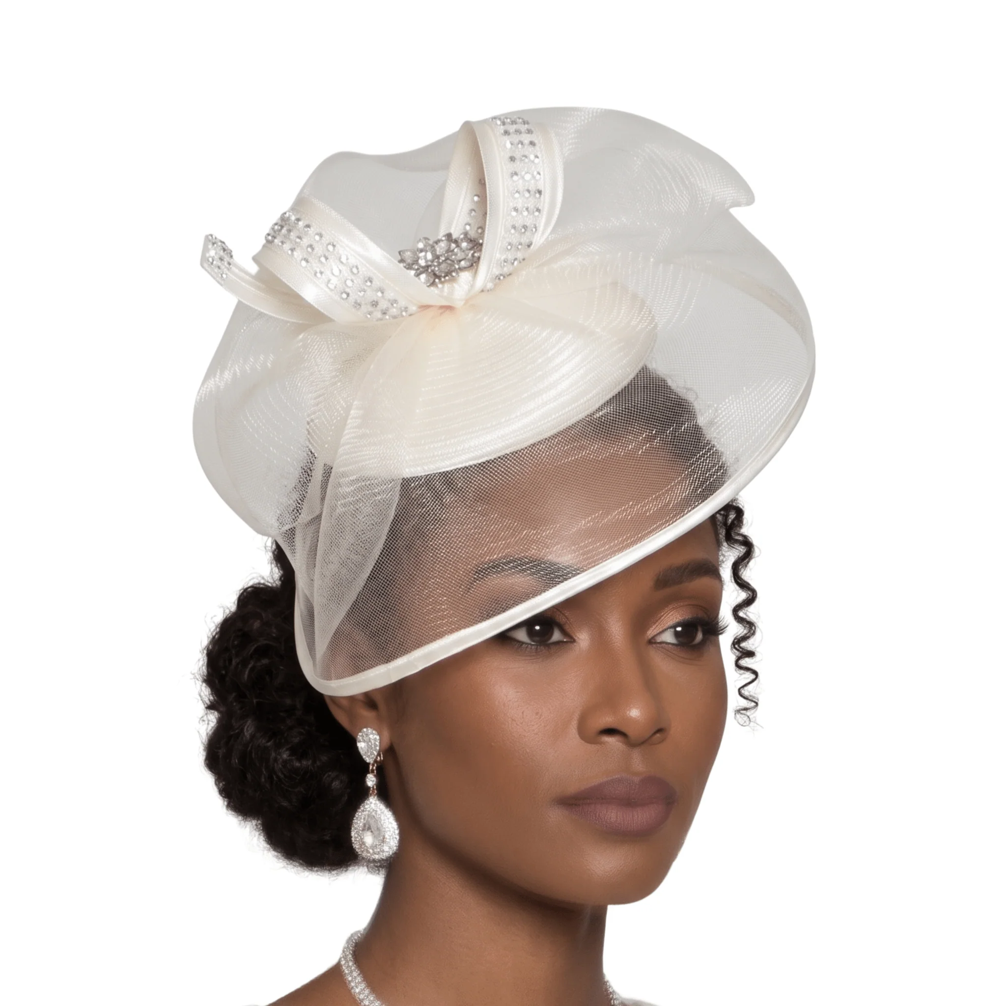 Rhinestone Organza Dress Hat by Lily and Taylor - Image 2