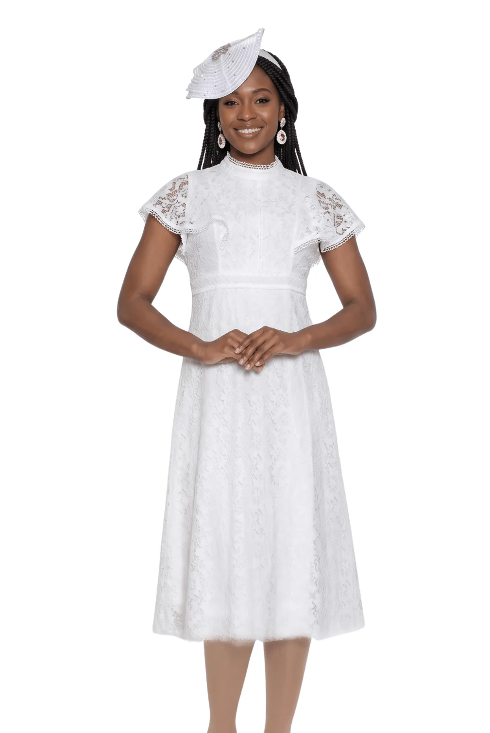 White Lace Midi Church Dress by Lily & Taylor