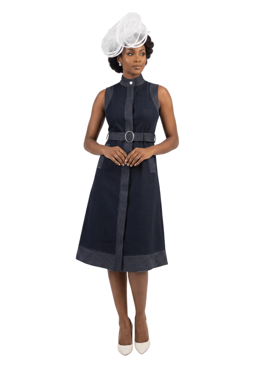 Belted Denim Midi Dress by Lily & Taylor