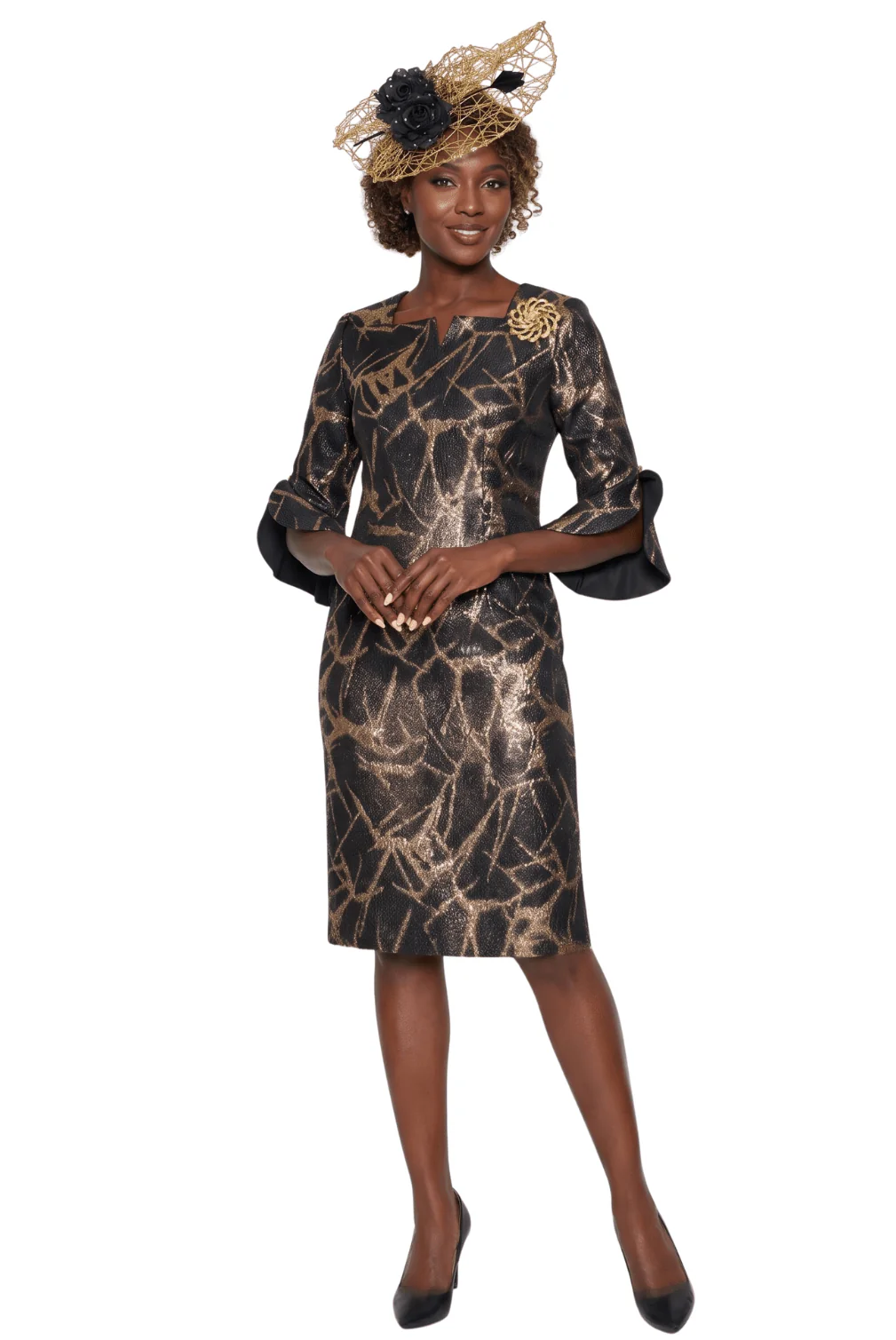 Metallic Bell Sleeve Church Dress by Lily & Taylor