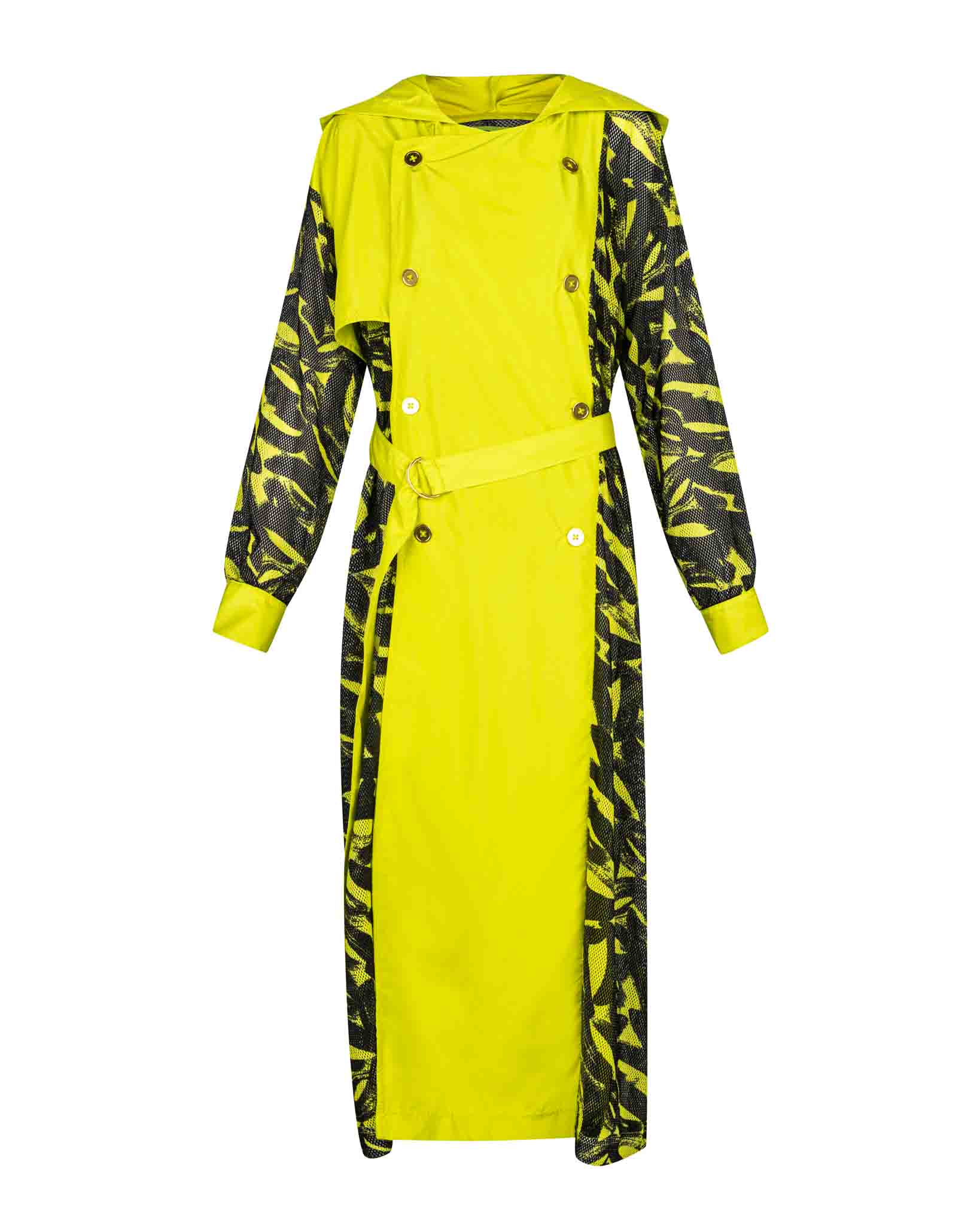 Lime Punch Green Mesh Trench Coat - Image 2