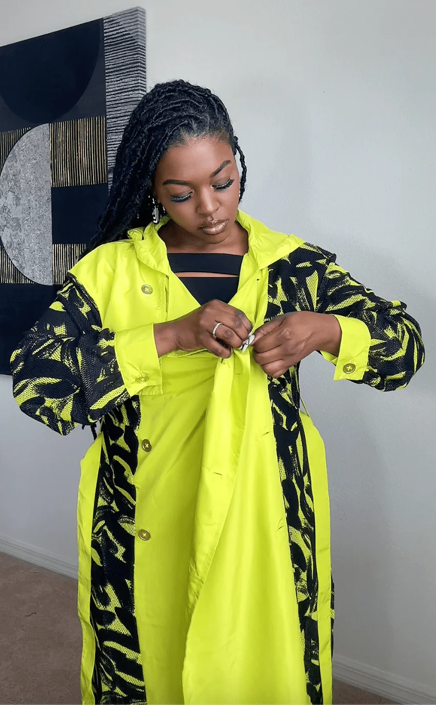 Lime Punch Green Mesh Trench Coat - Image 4
