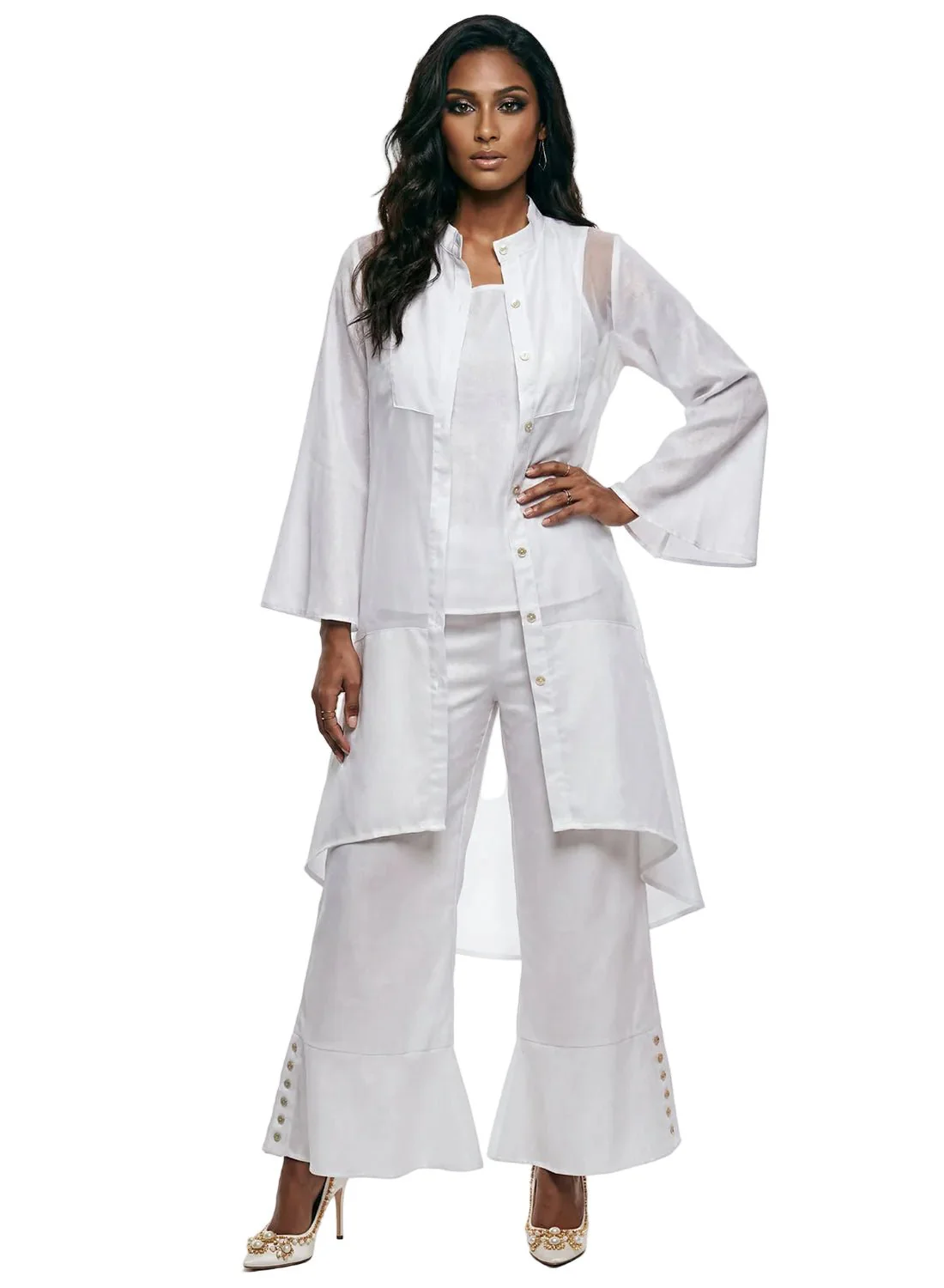 Linen 3 Piece Jacket Cami and Flared Pant Set by Lisa Rene