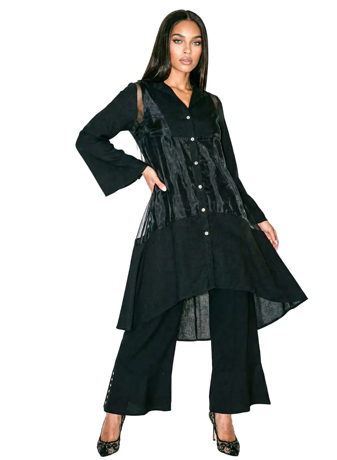 Linen 3 Piece Jacket Cami and Flared Pant Set by Lisa Rene - Image 2
