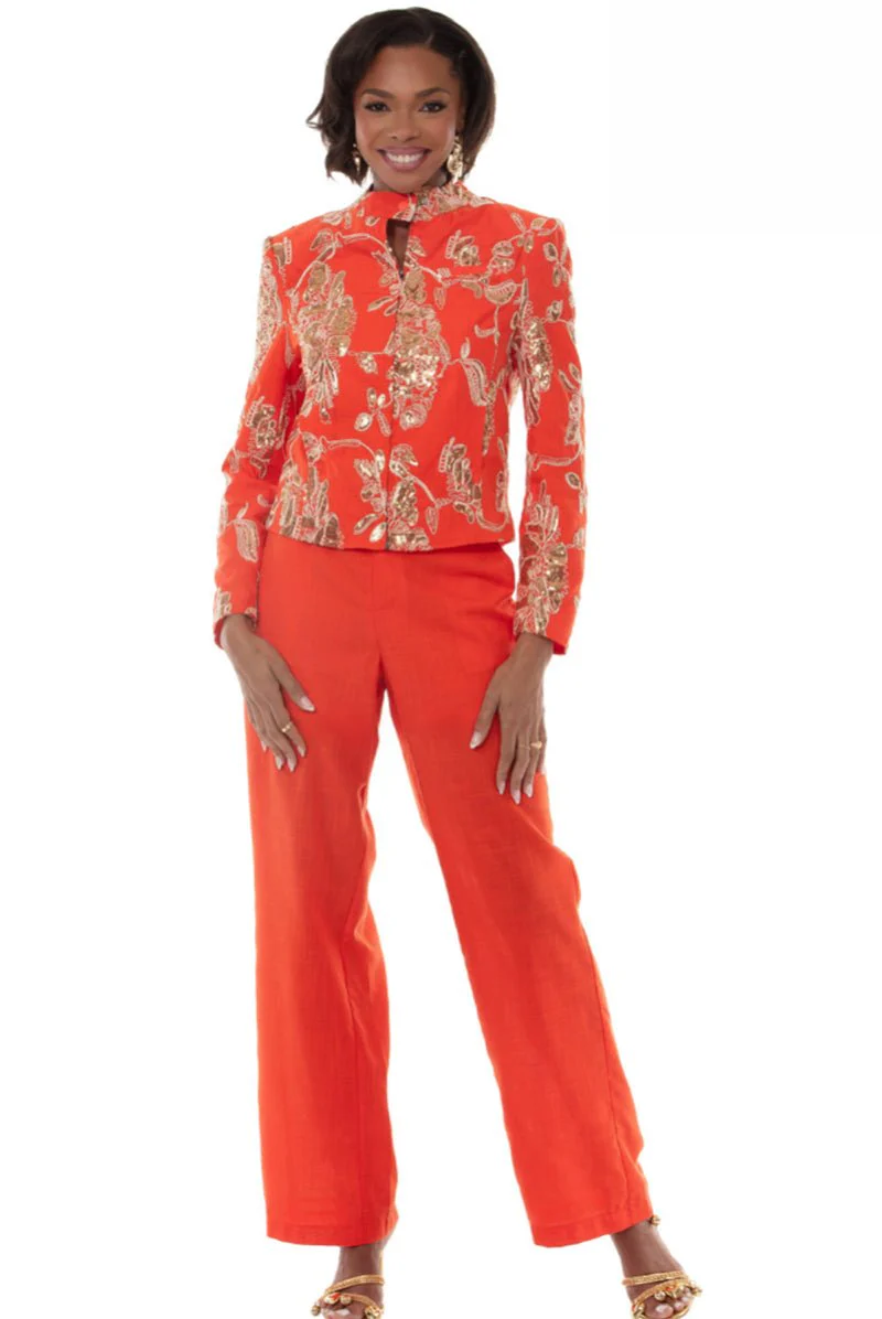 Sequin Floral Jacket Pant Set by Love The Queen - Image 2