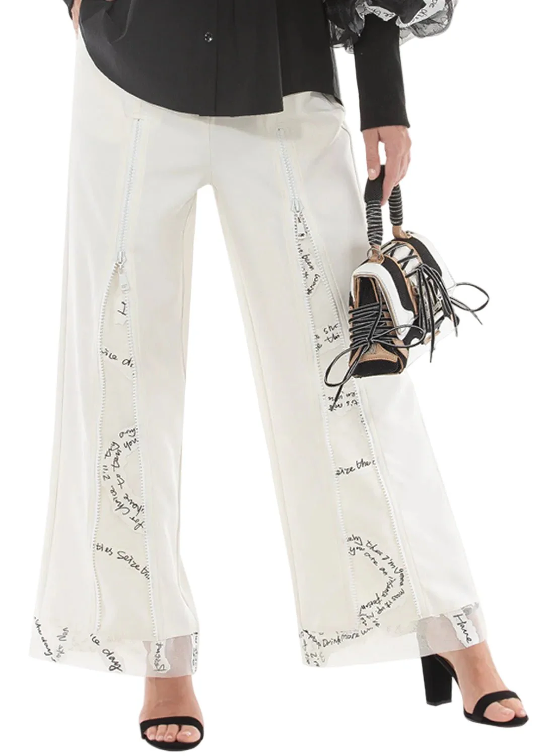 Zip Front Script Panel Wide Leg Pants by Love The Queen - Image 6