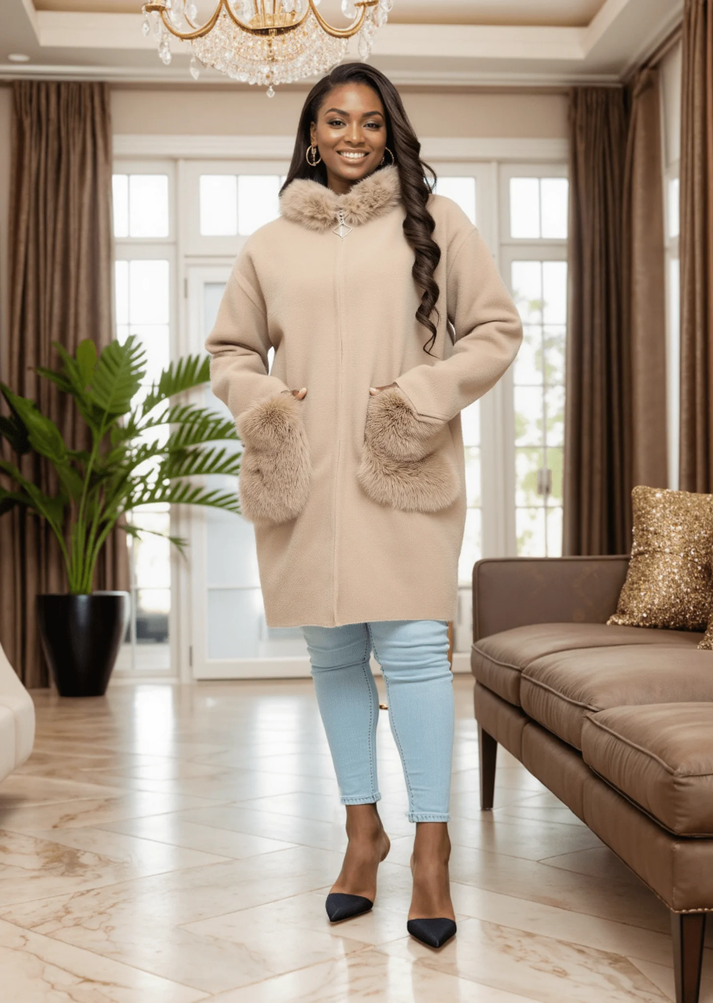 Luxurious Big Button Sweater Jacket - Image 3