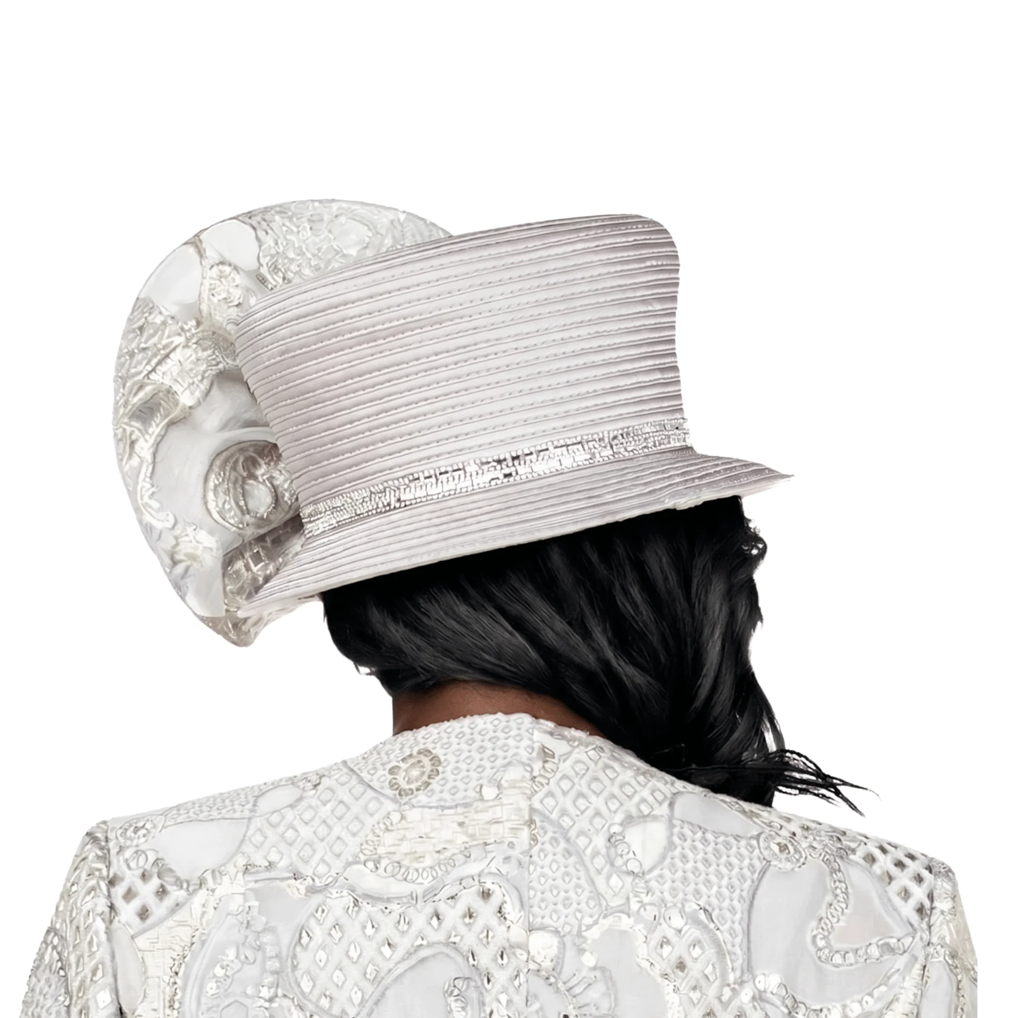 Luxury Silver Statement Rosette Crown Dress Hat - Image 3