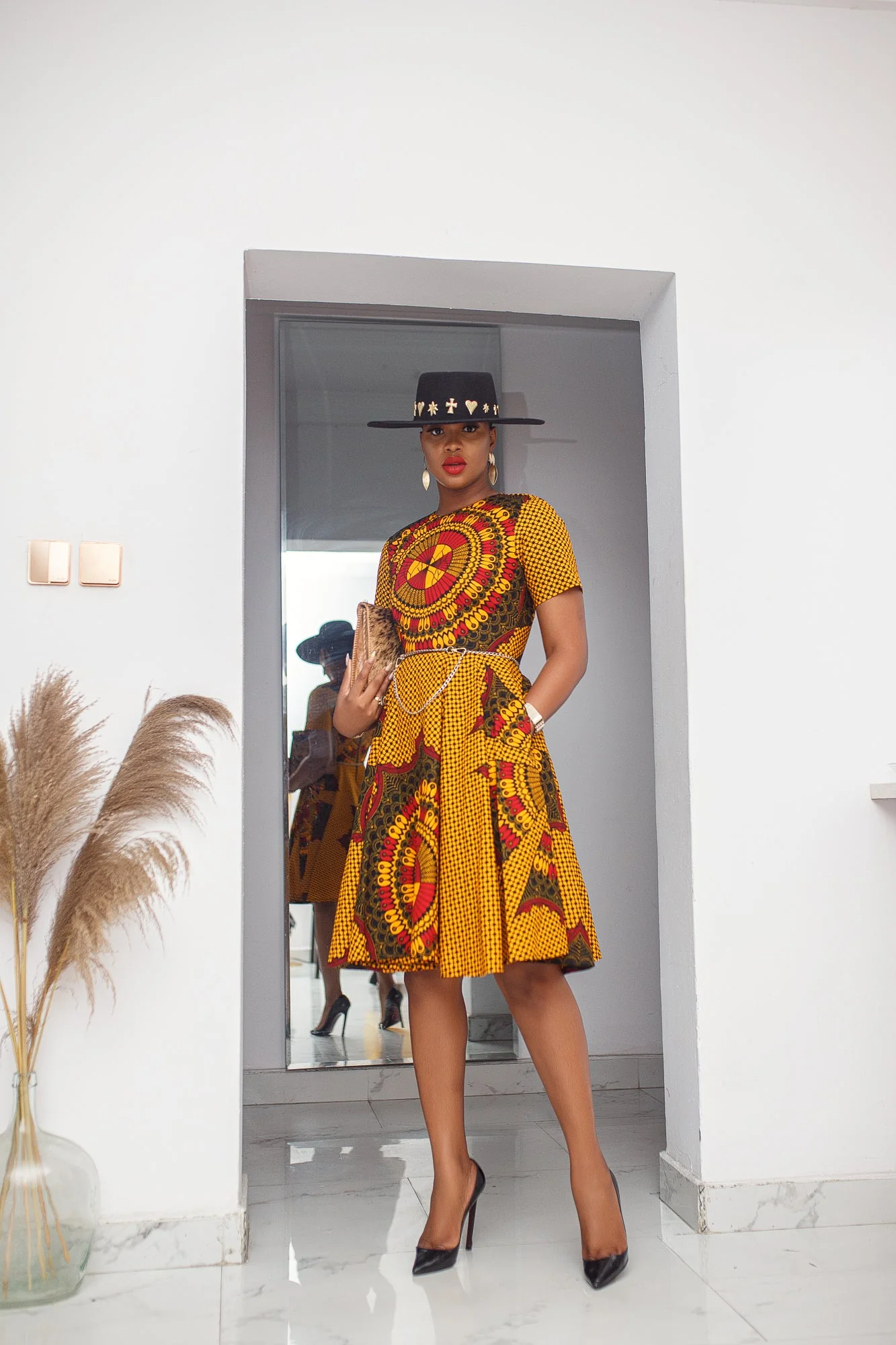 MARIAMA AFRICAN PRINT MIDI DRESS [ORANGE] - Image 3