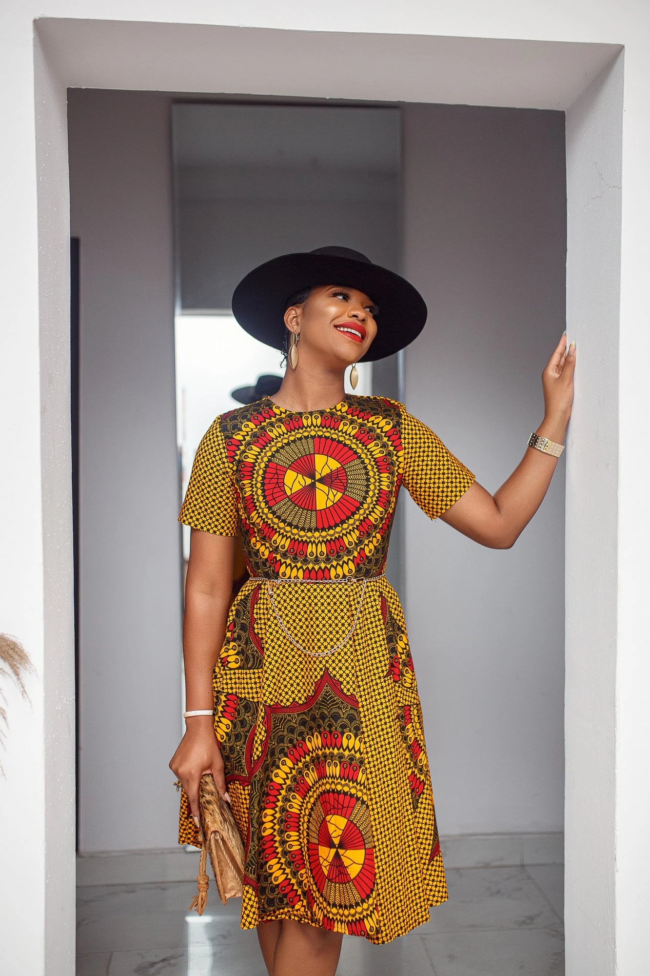 MARIAMA AFRICAN PRINT MIDI DRESS [ORANGE] - Image 4