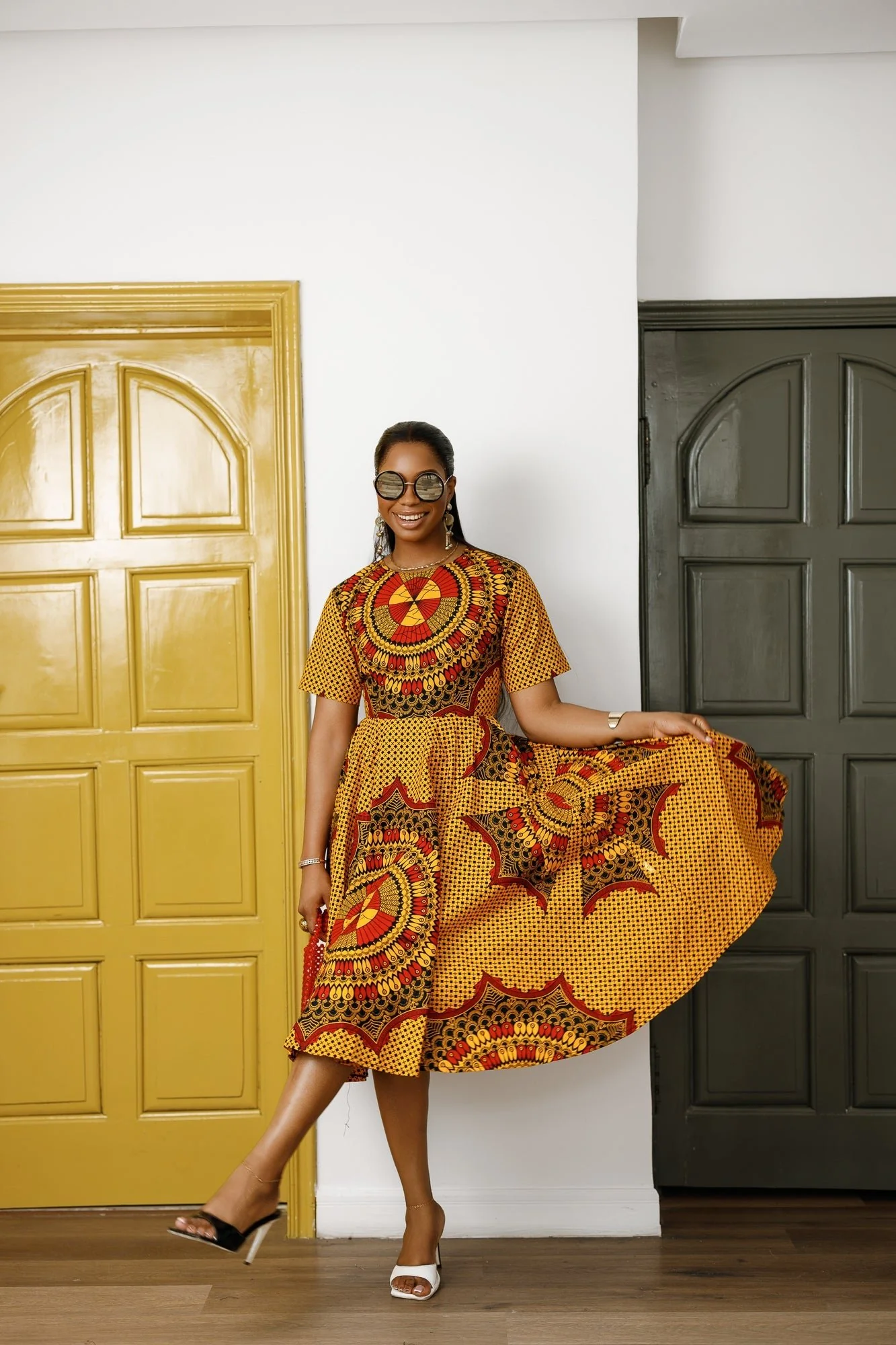 MARIAMA AFRICAN PRINT MIDI DRESS [ORANGE] - Image 6
