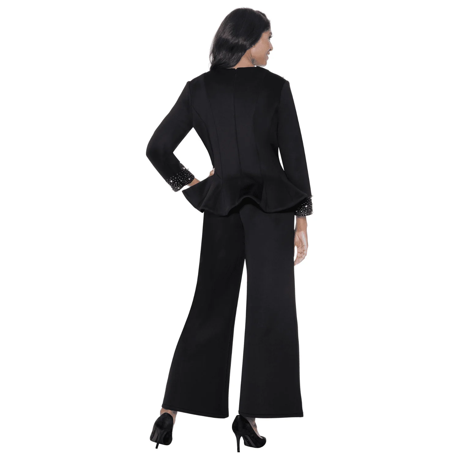 Matching Set with Palazzo Pants, Rhinestone and Pearl Trimmed Top SL600472 - Image 2
