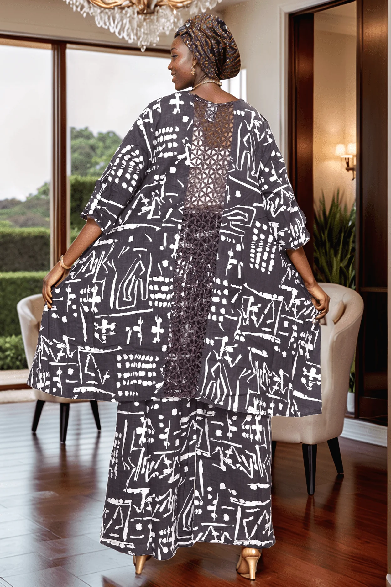 Maya's Crochet Back African Print 2pc Pant Set - Image 2
