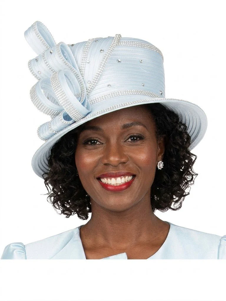 Medium Brim Ribbon Bow Rhinestone Dress Hat - Image 2