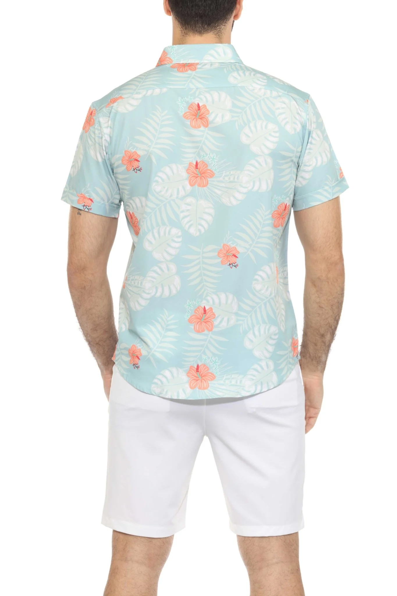 Men’s Aqua Floral Short Sleeve Stretch Shirt - Image 12