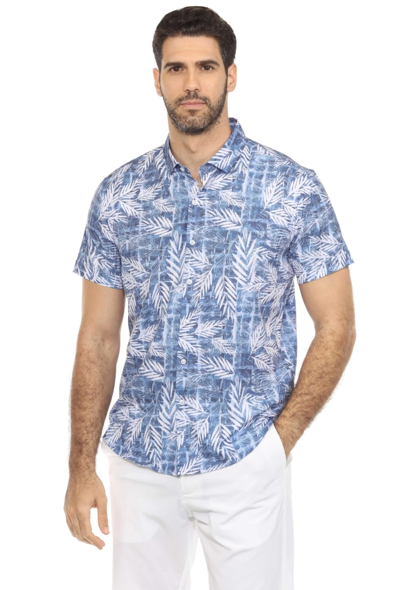 Men’s Blue Leaf Short Sleeve Stretch Shirt - Image 9