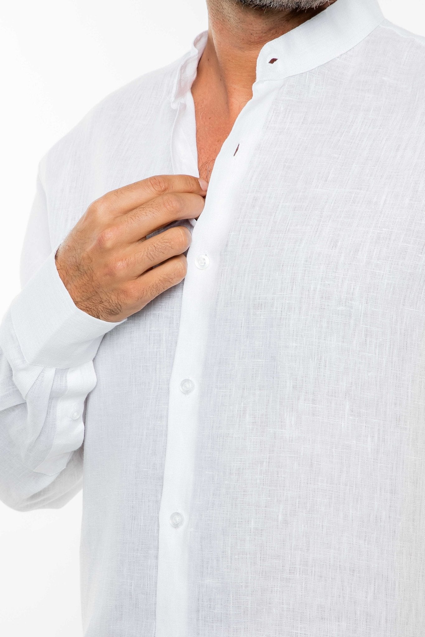 Men's 100% Linen Mandarin Collar Long Sleeve Shirt - Image 11