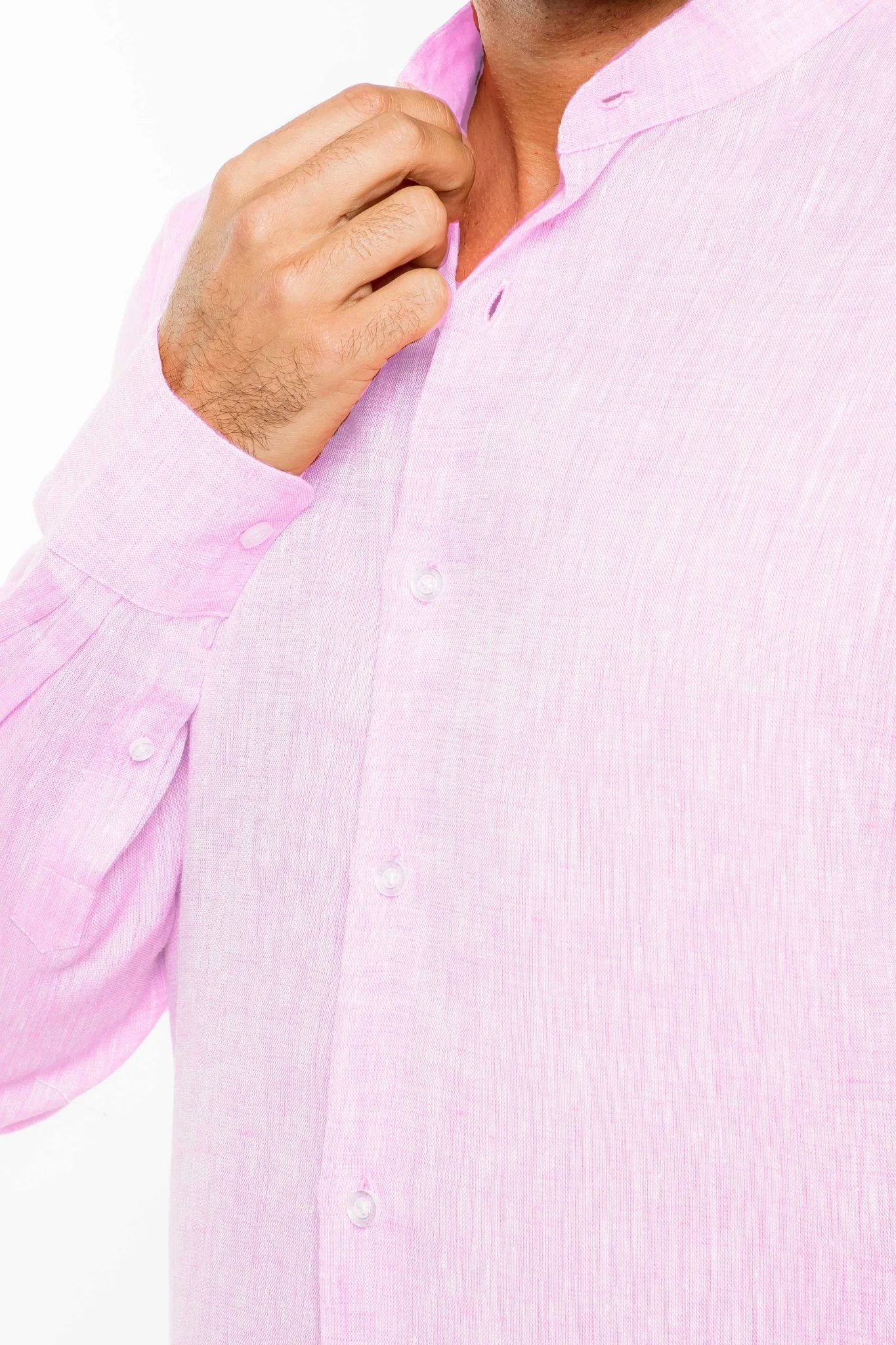 Men's 100% Linen Mandarin Collar Long Sleeve Shirt - Image 12