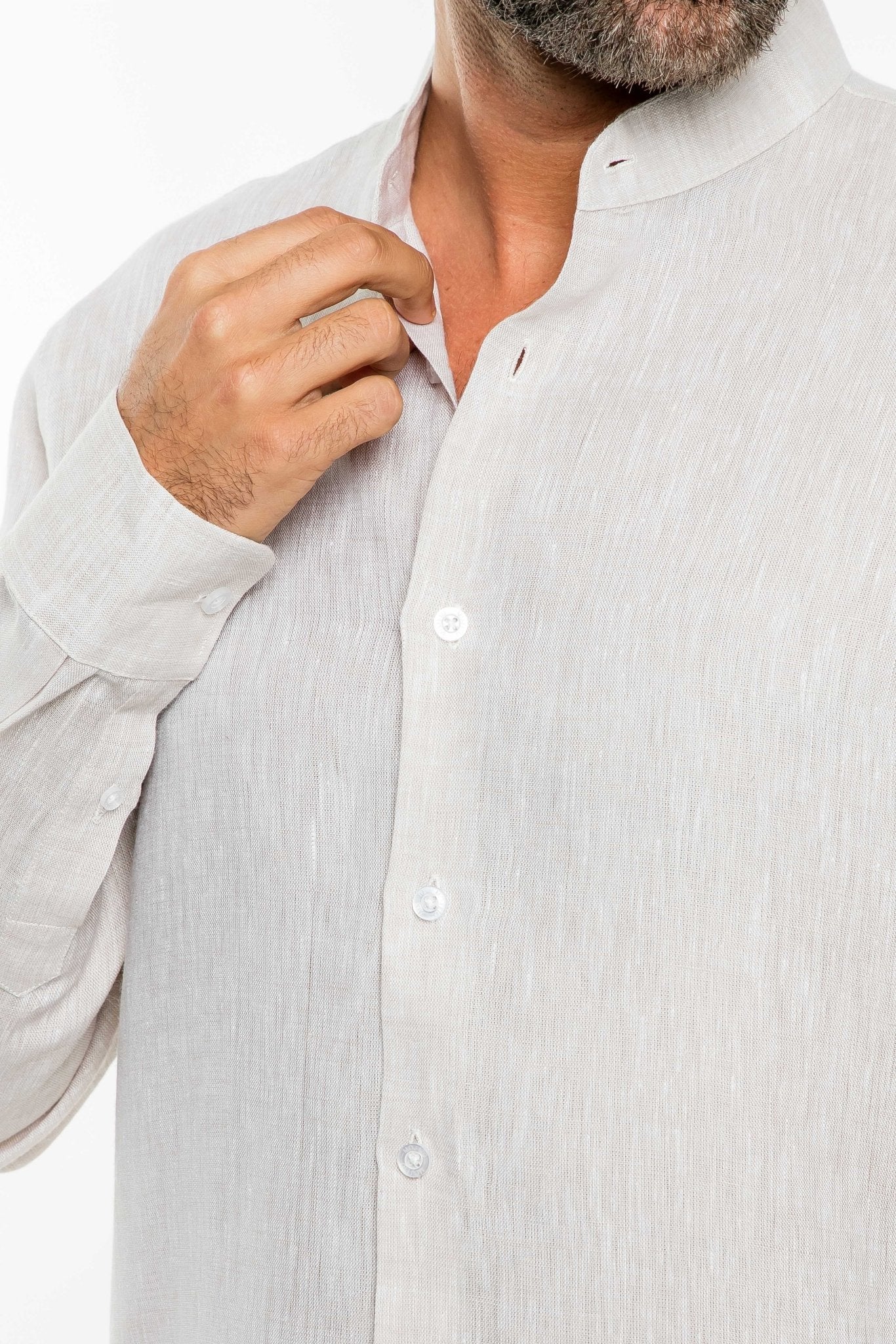 Men's 100% Linen Mandarin Collar Long Sleeve Shirt - Image 13