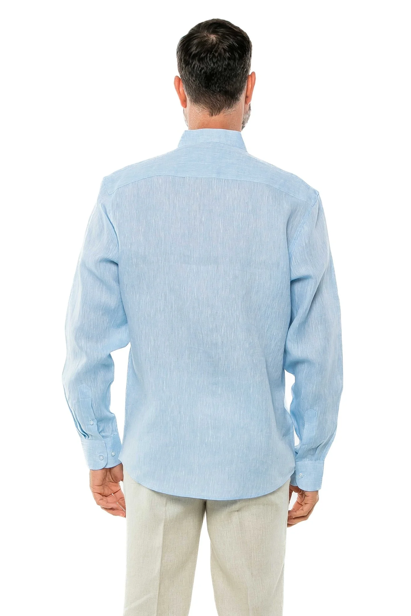 Men's 100% Linen Mandarin Collar Long Sleeve Shirt - Image 14