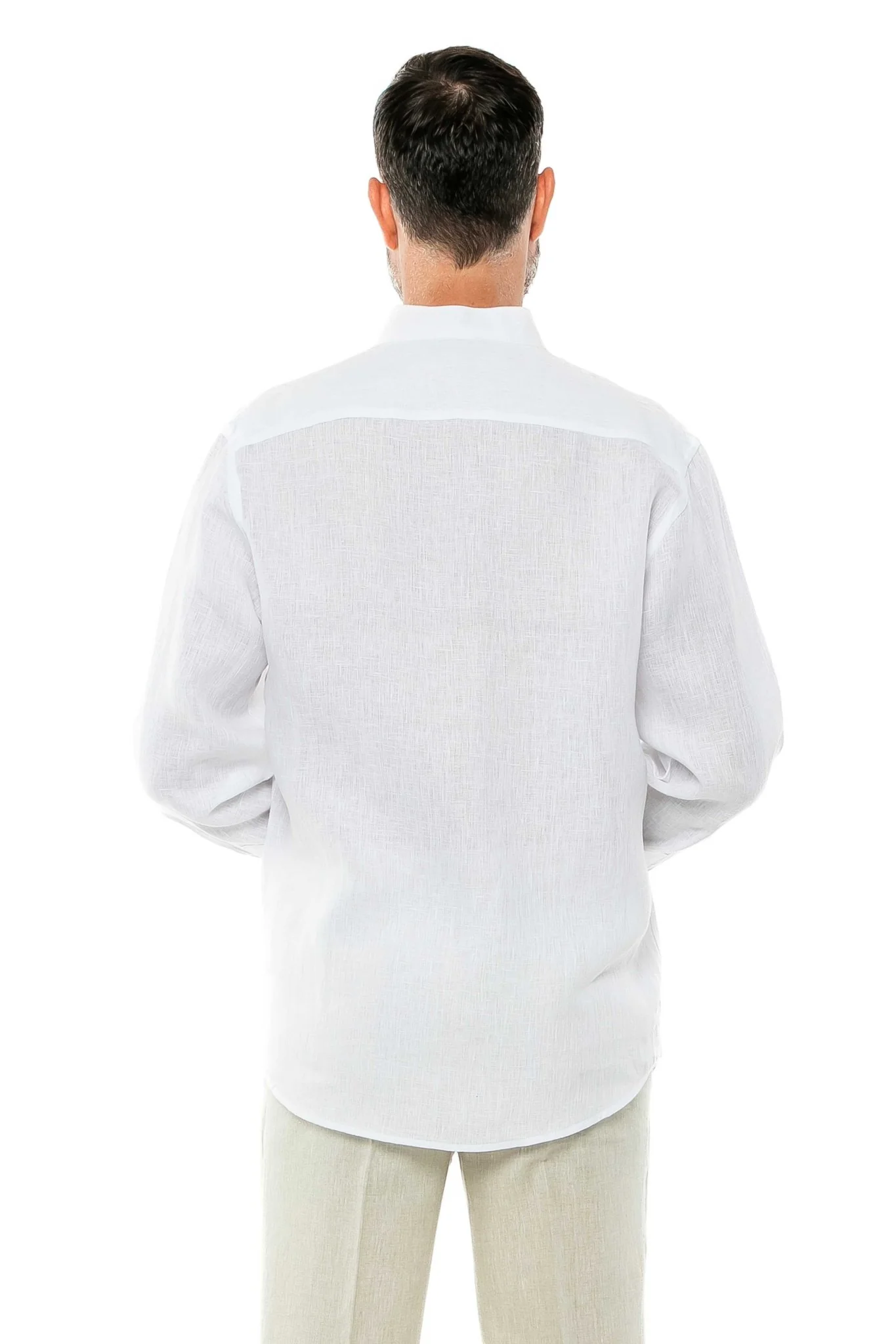 Men's 100% Linen Mandarin Collar Long Sleeve Shirt - Image 15