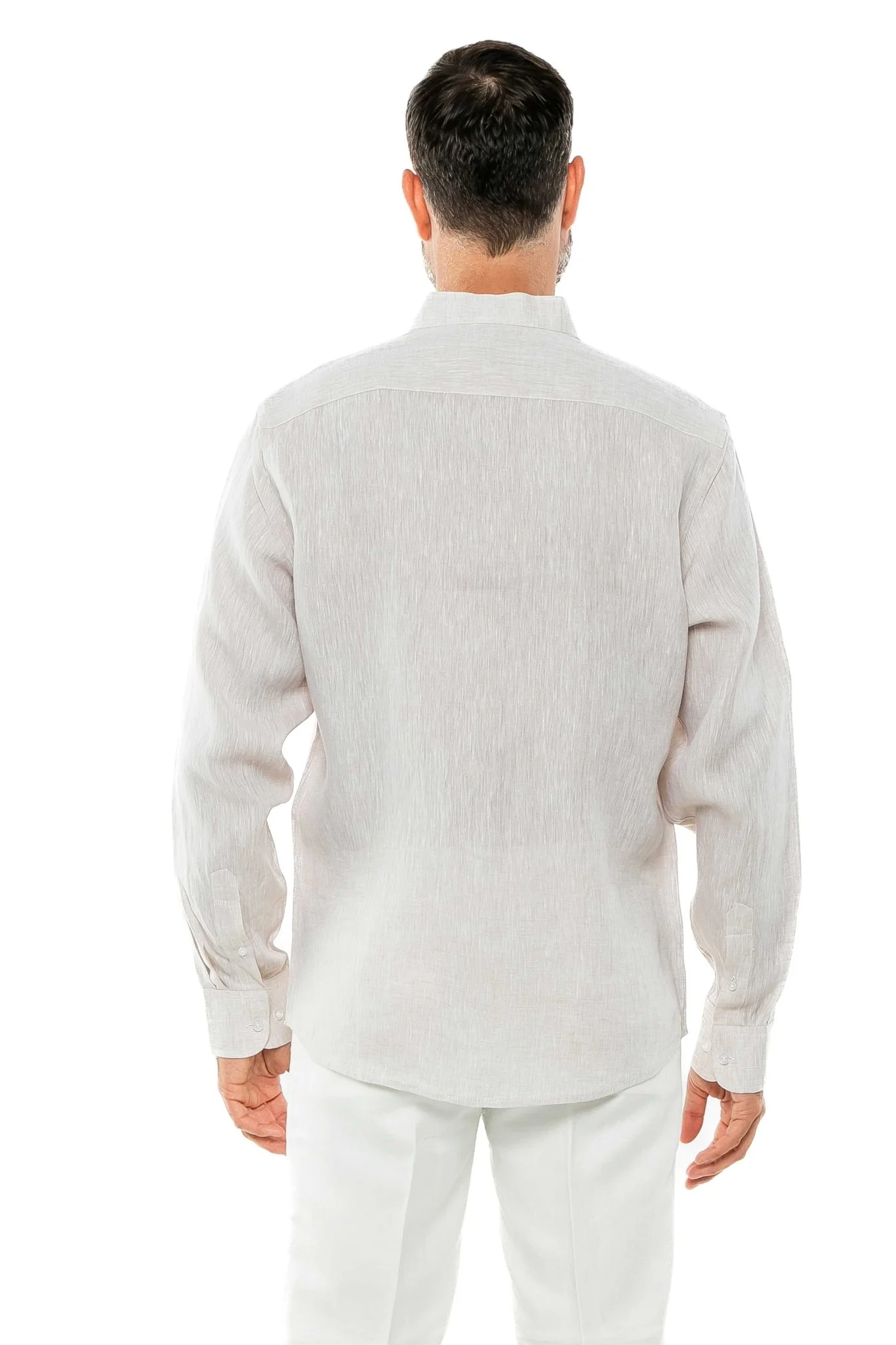 Men's 100% Linen Mandarin Collar Long Sleeve Shirt - Image 16
