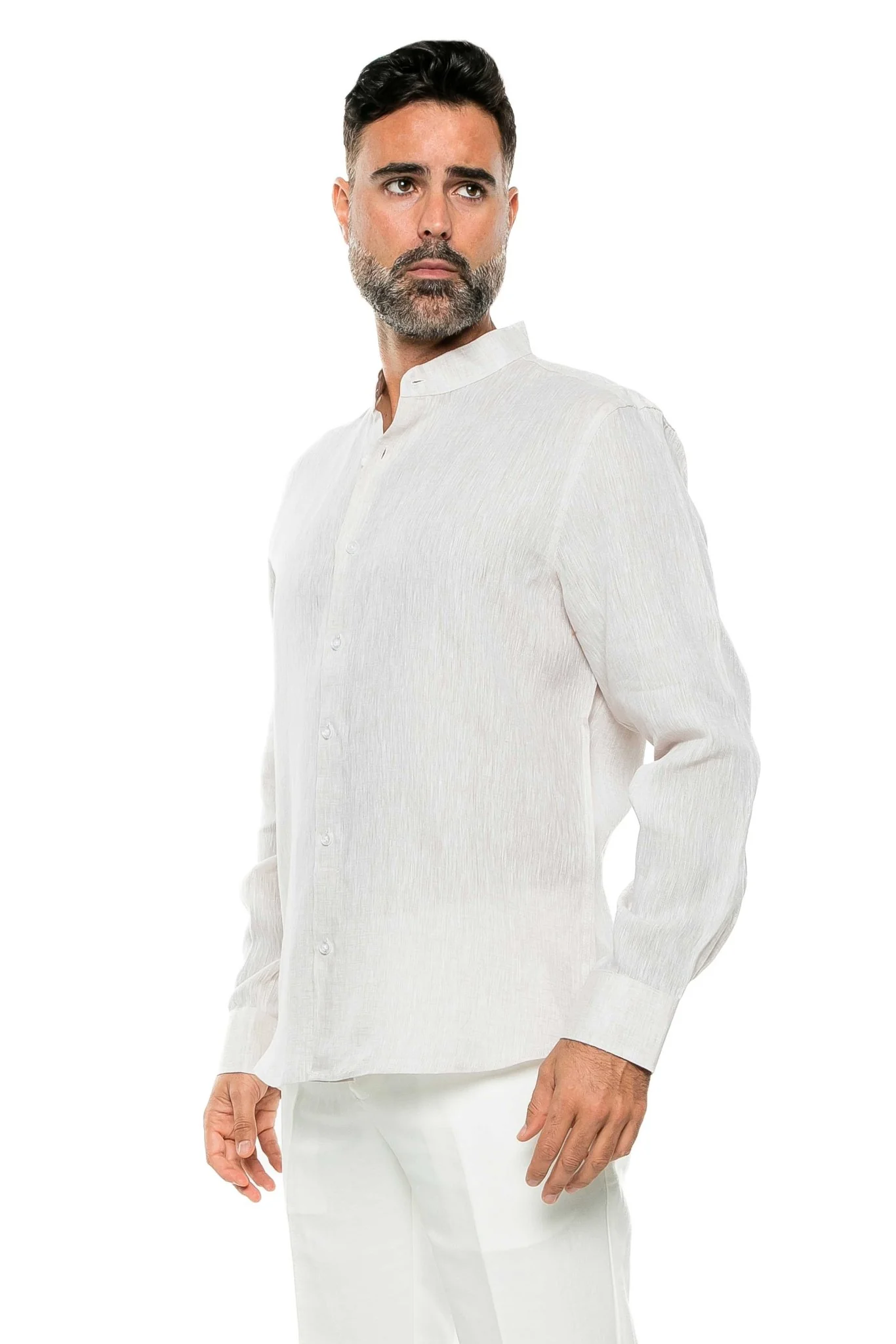 Men's 100% Linen Mandarin Collar Long Sleeve Shirt - Image 25