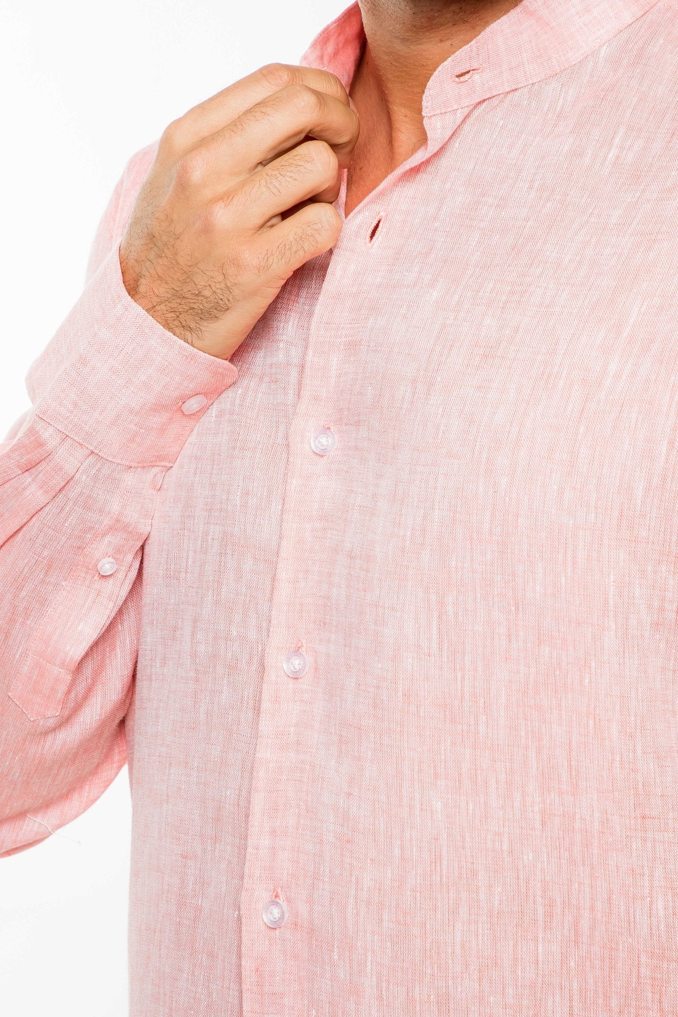 Men's 100% Linen Mandarin Collar Long Sleeve Shirt - Image 29