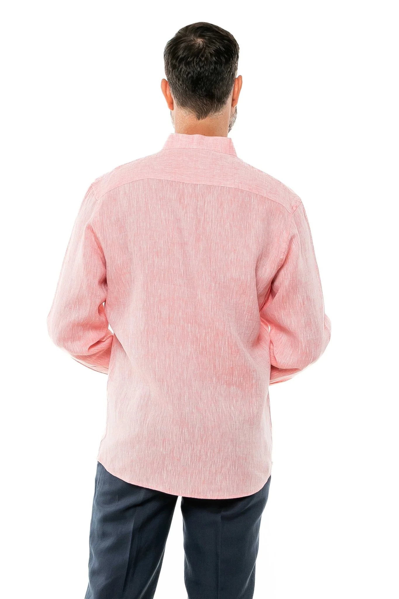 Men's 100% Linen Mandarin Collar Long Sleeve Shirt - Image 30