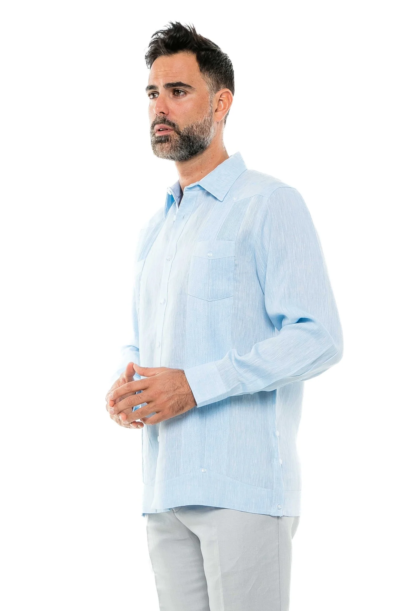 Men's 100% Linen Two-Pocket Design Guayabera Shirt Long Sleeve - Image 16