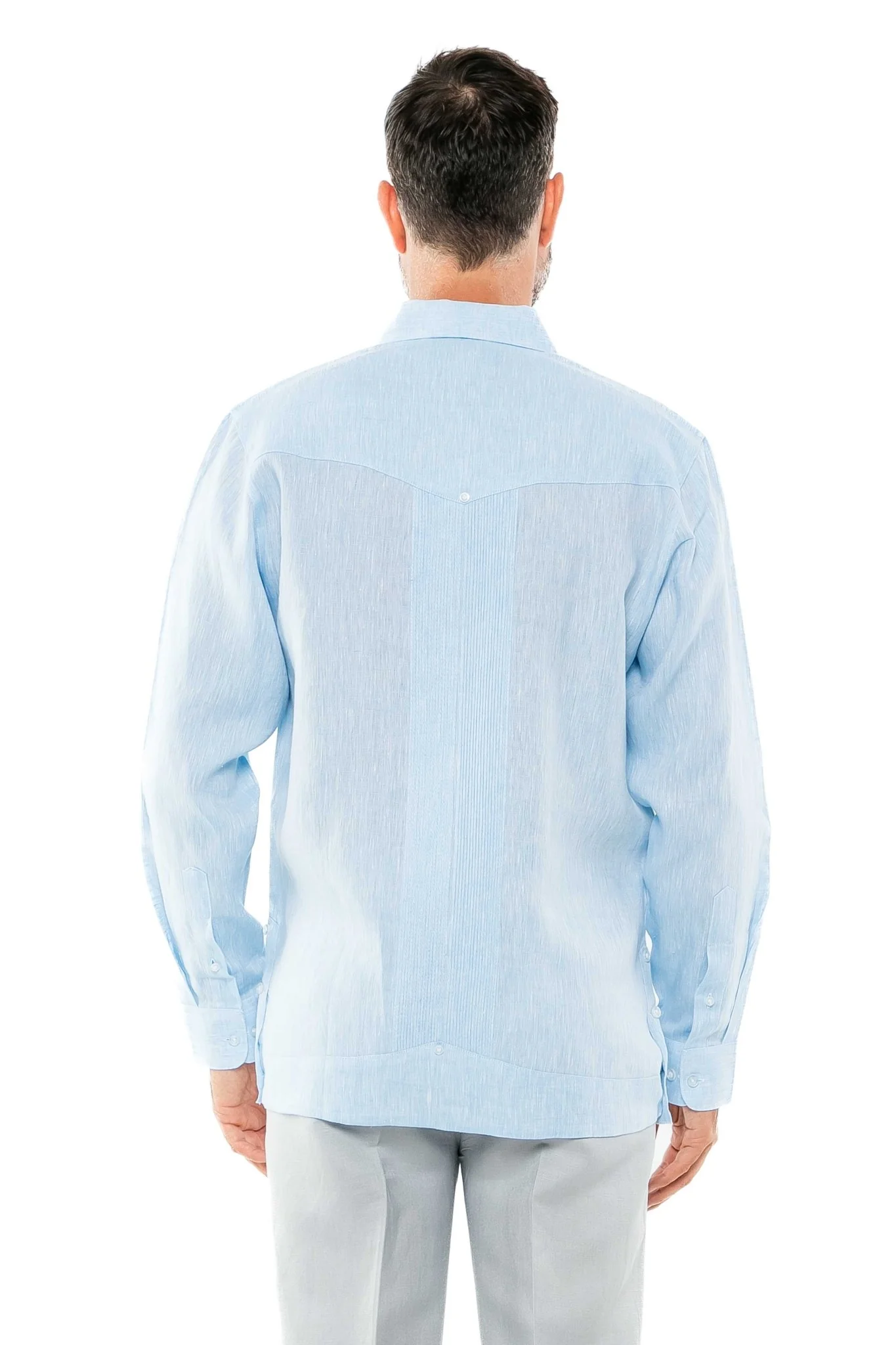 Men's 100% Linen Two-Pocket Design Guayabera Shirt Long Sleeve - Image 19