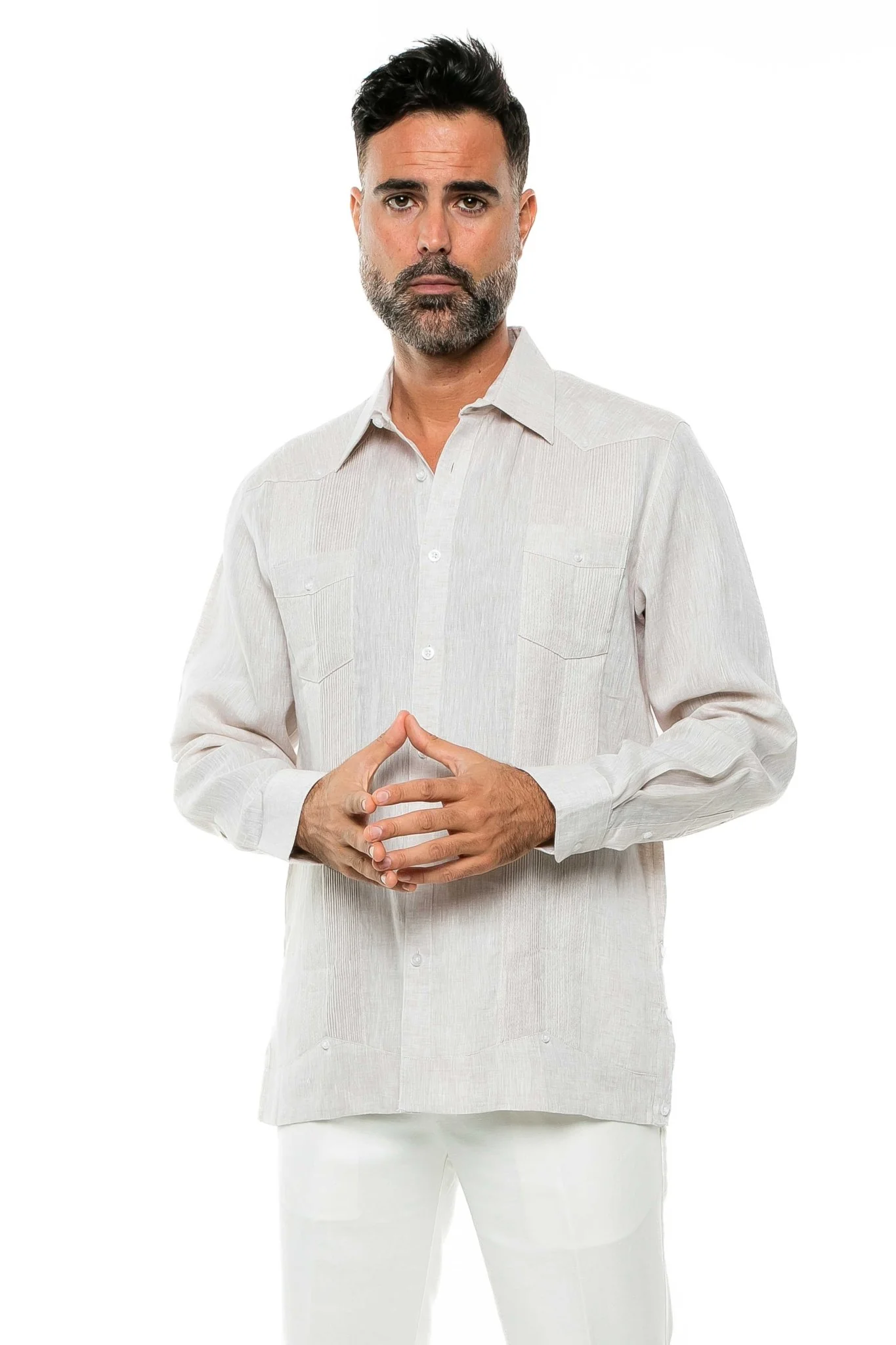 Men's 100% Linen Two-Pocket Design Guayabera Shirt Long Sleeve - Image 23