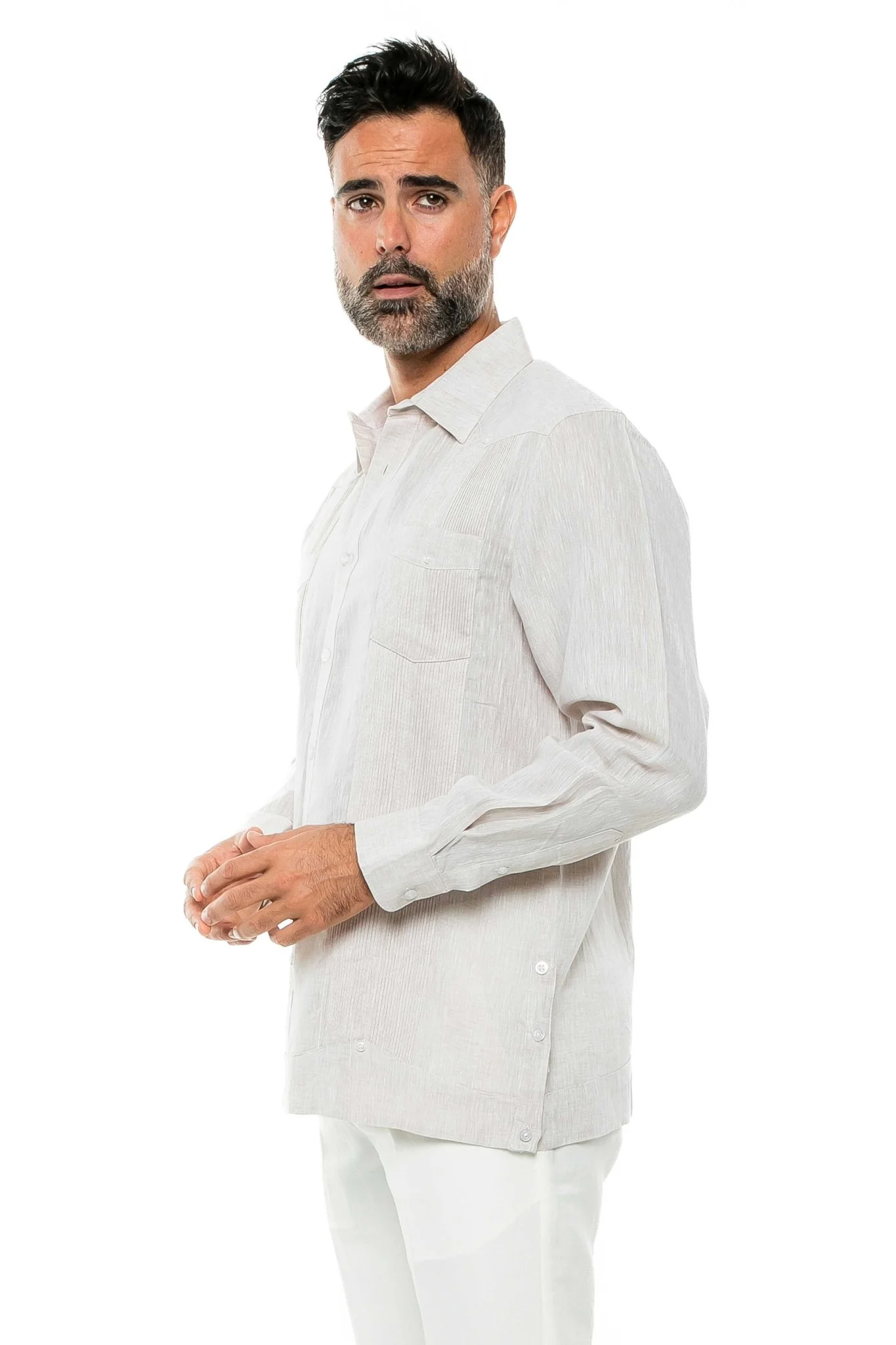 Men's 100% Linen Two-Pocket Design Guayabera Shirt Long Sleeve - Image 30