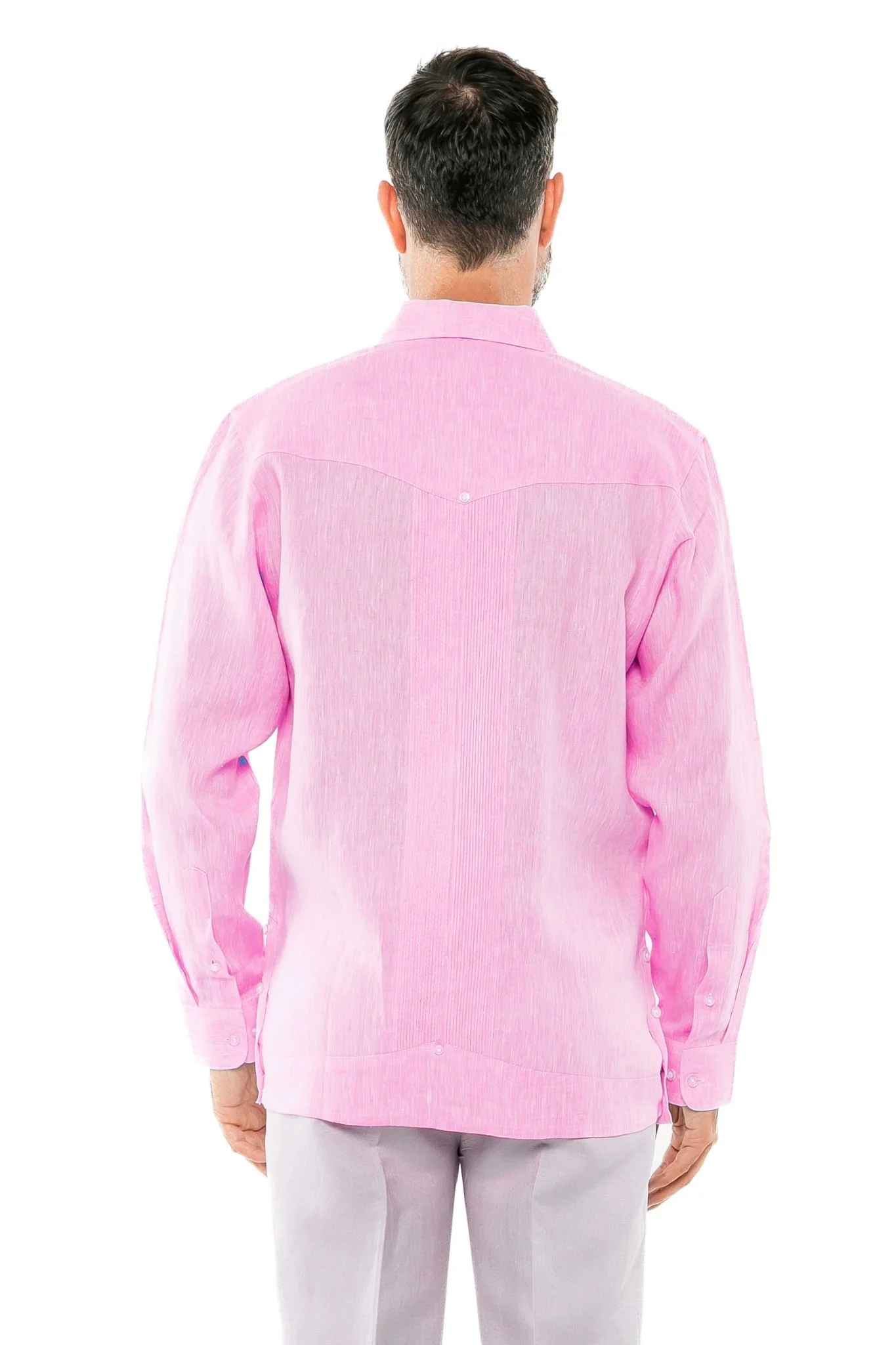 Men's 100% Linen Two-Pocket Design Guayabera Shirt Long Sleeve - Image 34