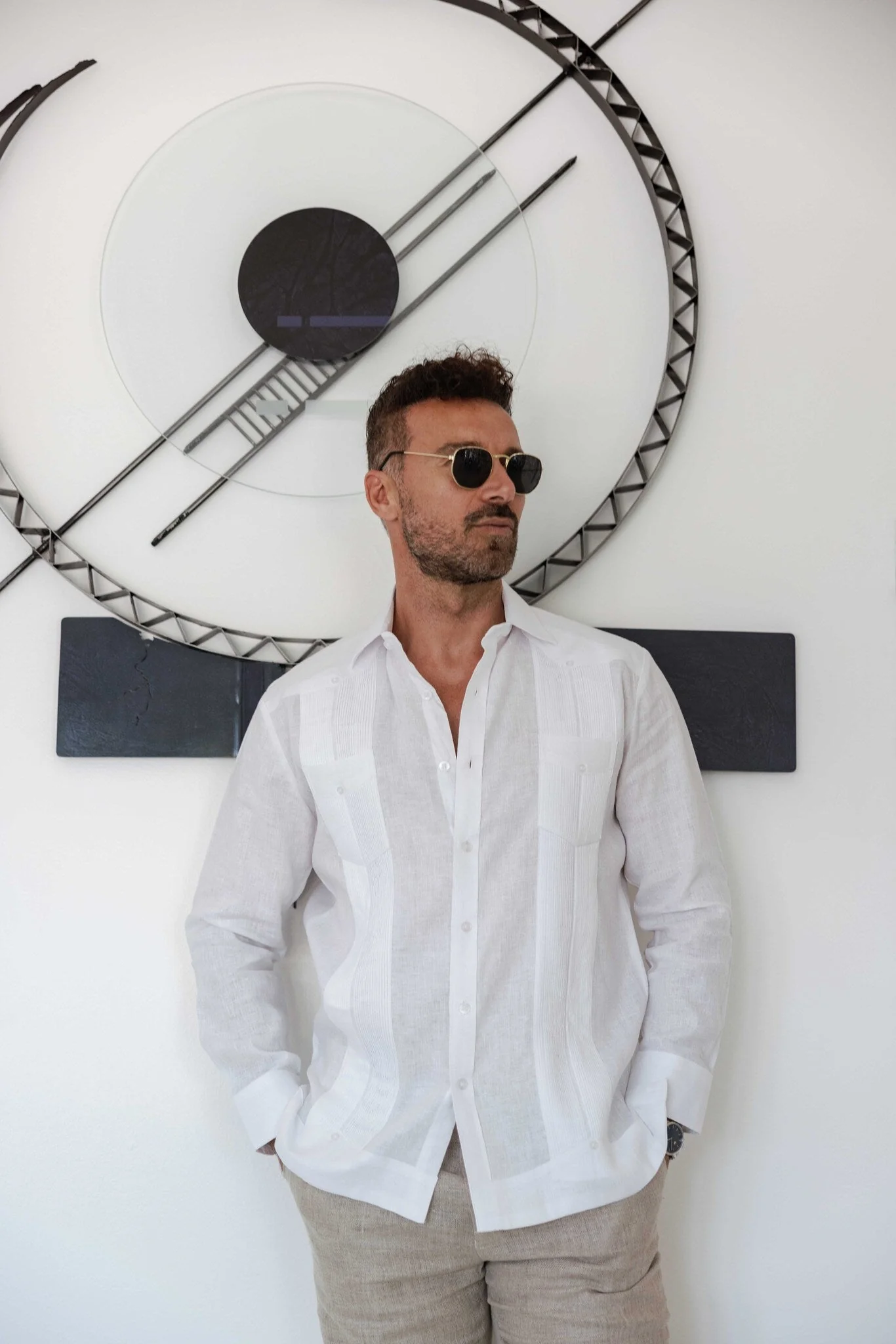 Men's 100% Linen Two-Pocket Design Guayabera Shirt Long Sleeve - Image 36
