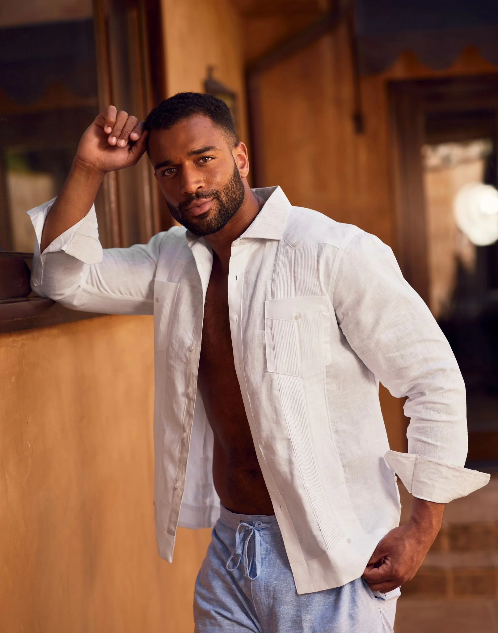 Men's 100% Linen Two-Pocket Design Guayabera Shirt Long Sleeve - Image 45