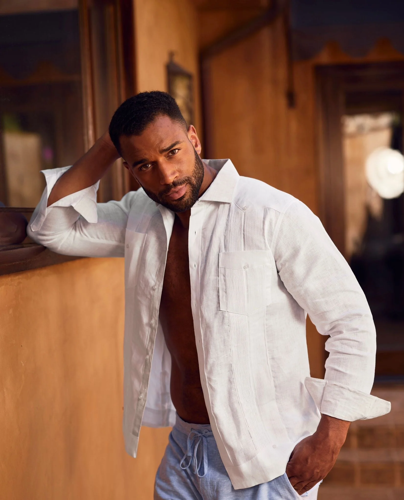 Men's 100% Linen Two-Pocket Design Guayabera Shirt Long Sleeve - Image 47
