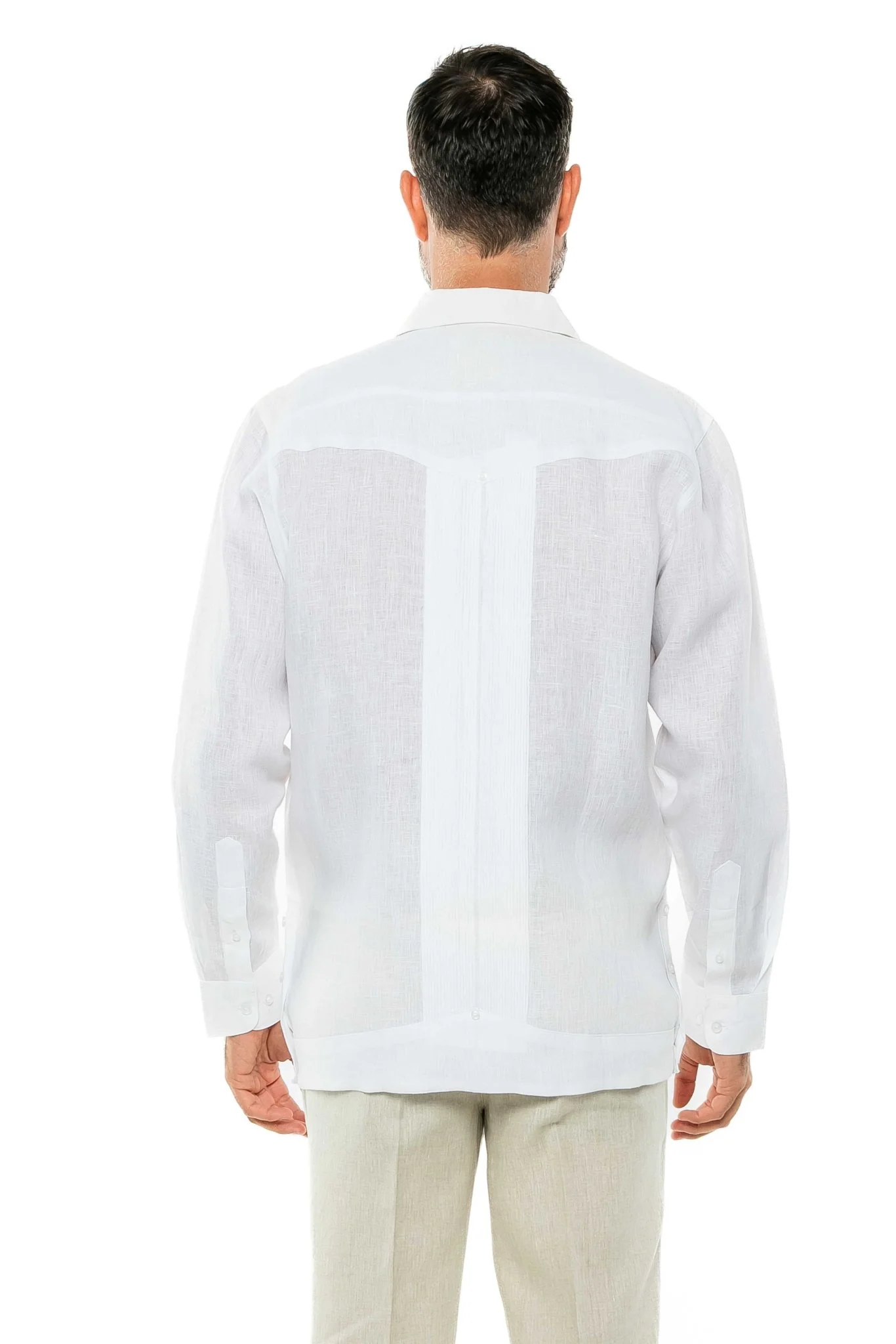 Men's 100% Linen Two-Pocket Design Guayabera Shirt Long Sleeve - Image 52