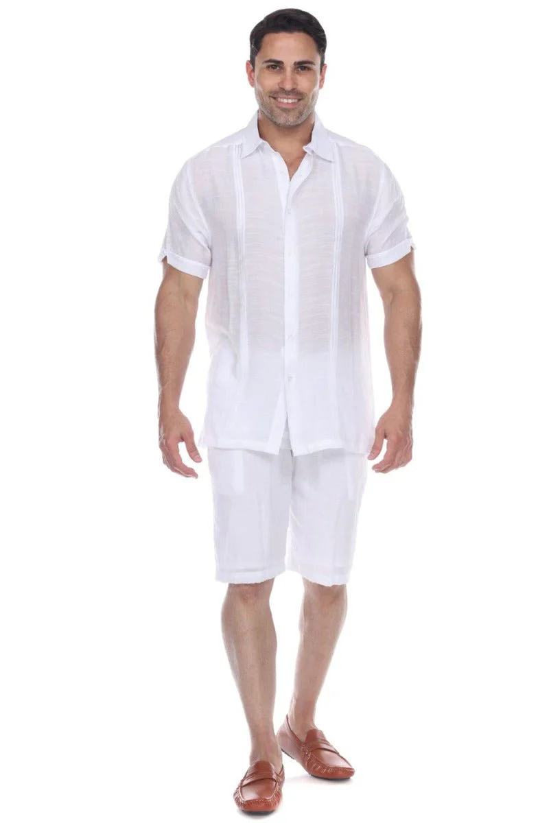 Men's Beachwear Button Down Short Sleeve Shirt with Pintuck Pleats - Image 15