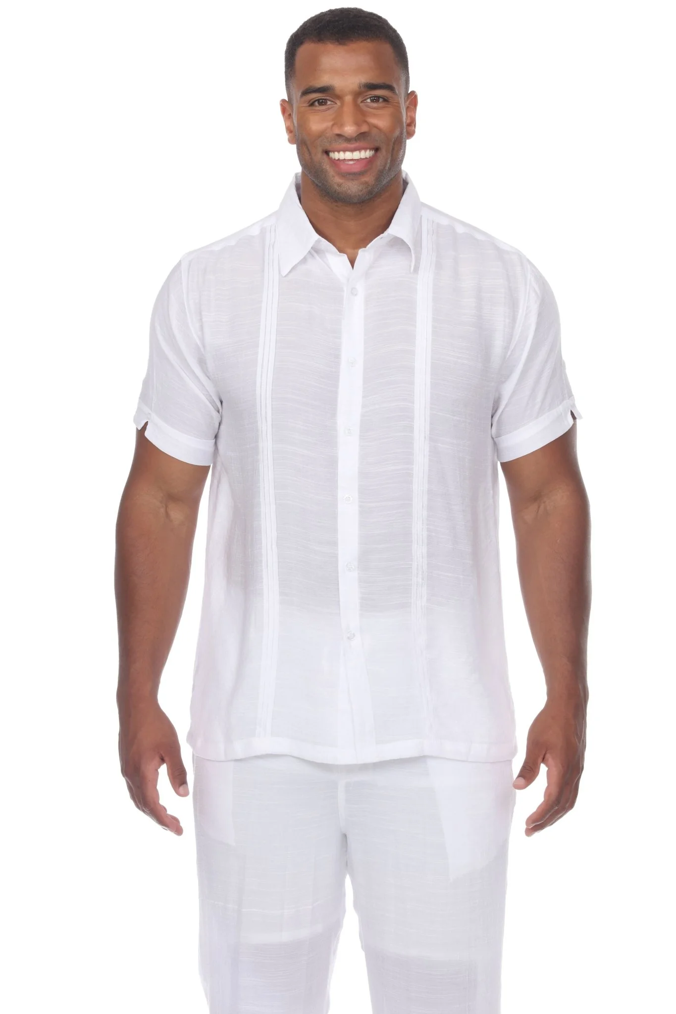 Men's Beachwear Button Down Short Sleeve Shirt with Pintuck Pleats - Image 16