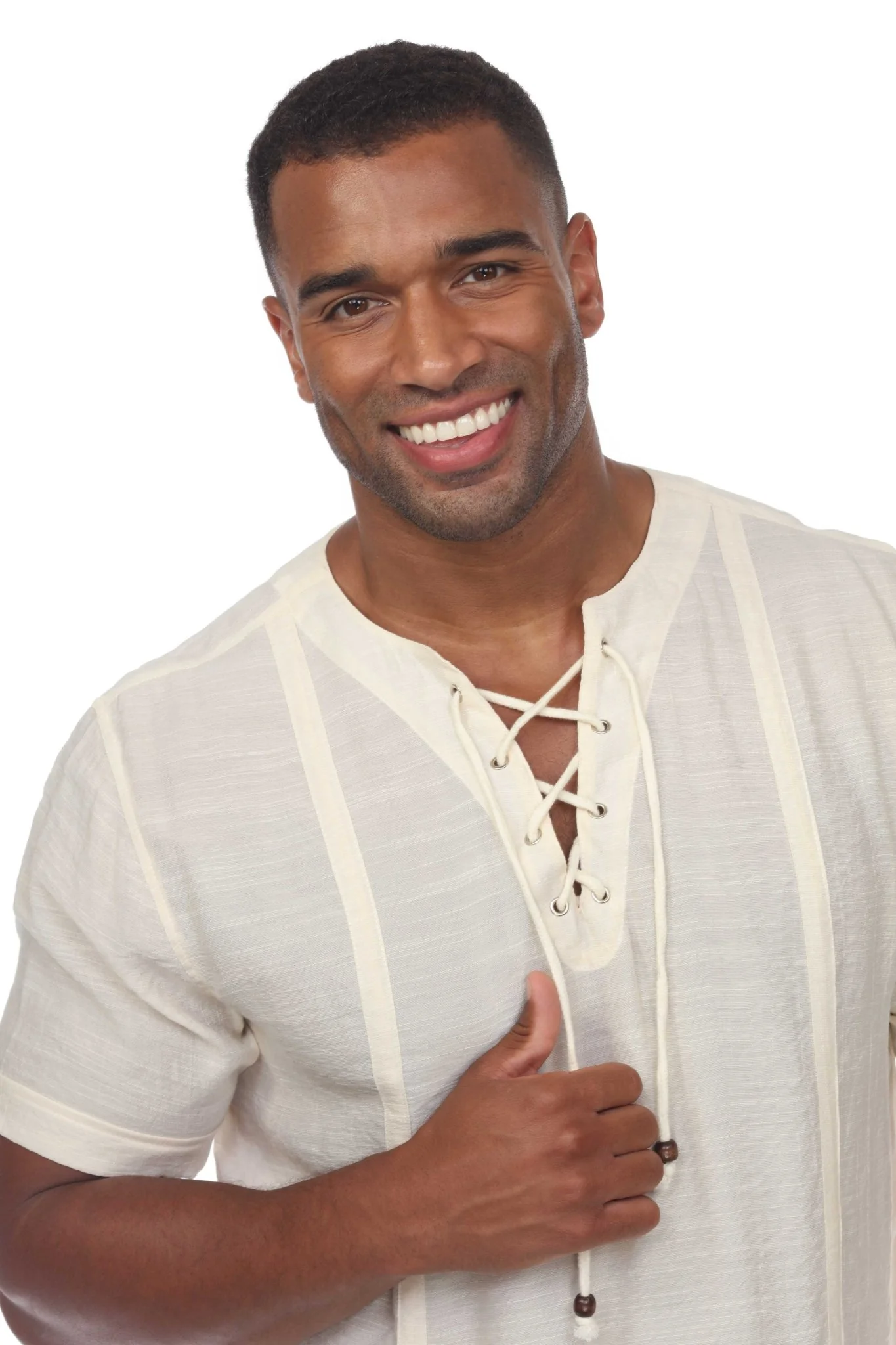 Men's Beachwear Henley Lace Up Shirt Short Sleeve - Image 18