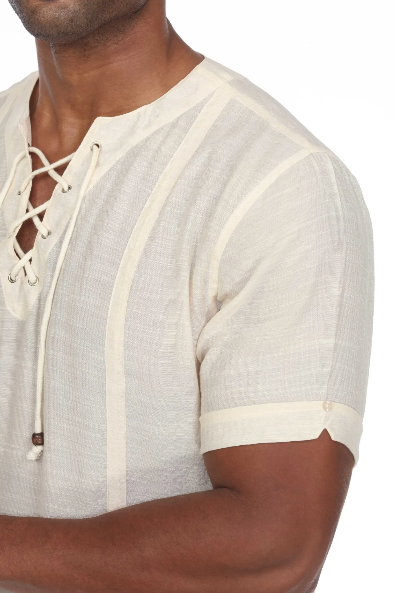 Men's Beachwear Henley Lace Up Shirt Short Sleeve - Image 19