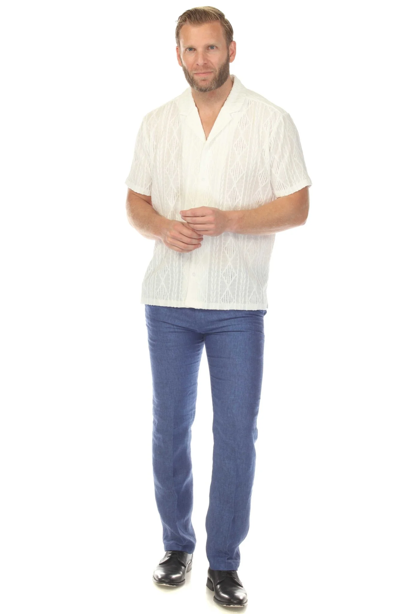 Men's Diamond Textured Button Down Knit Shirt - Image 33