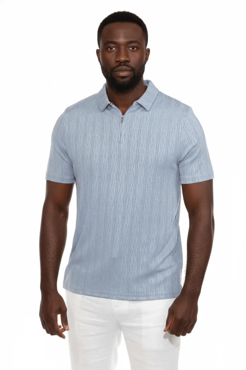 Men's Premium Stylish Polo Shirt with Modern Textured Pattern and Zipper Neckline