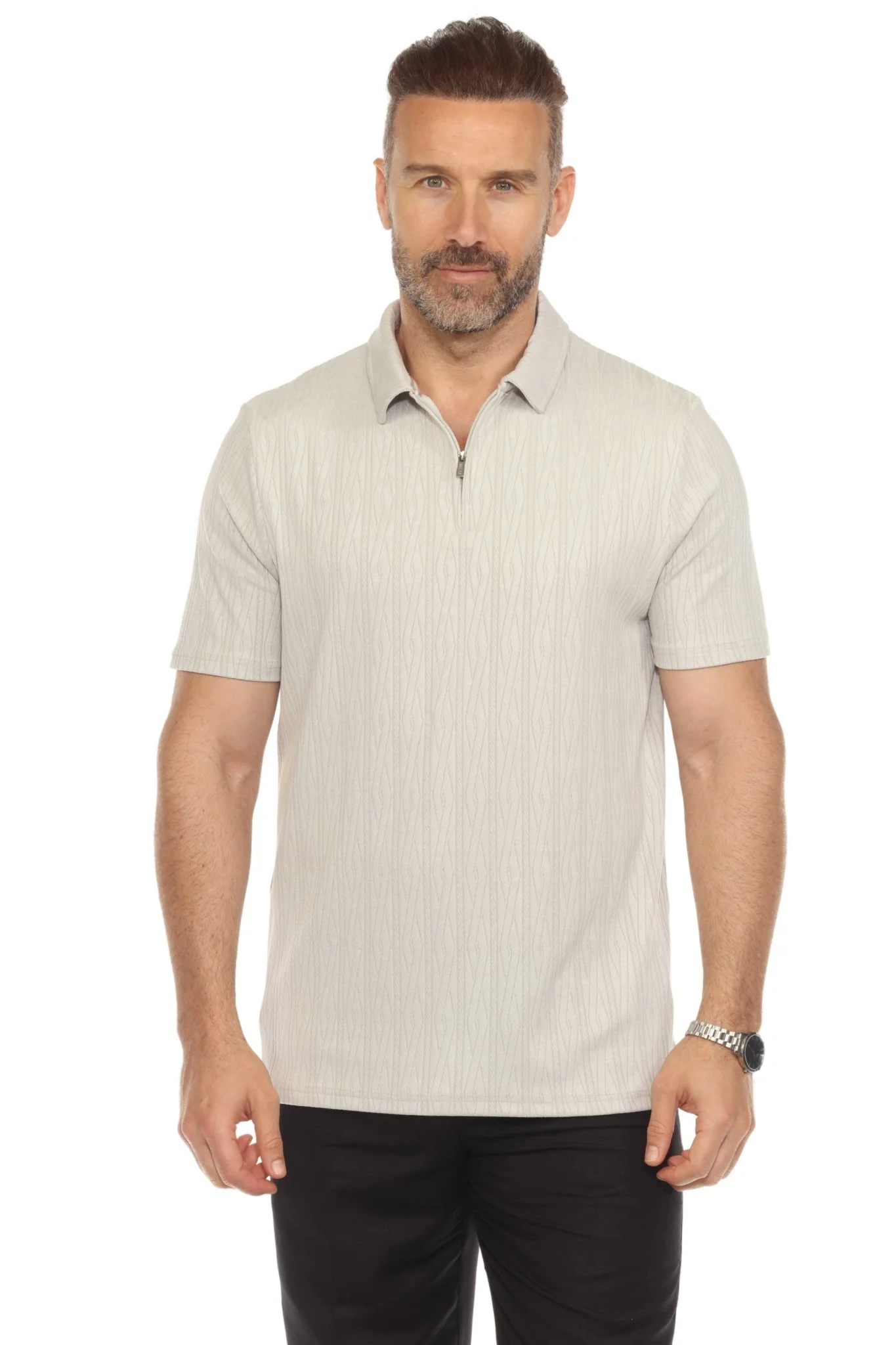 Men's Premium Stylish Polo Shirt with Modern Textured Pattern and Zipper Neckline - Image 12