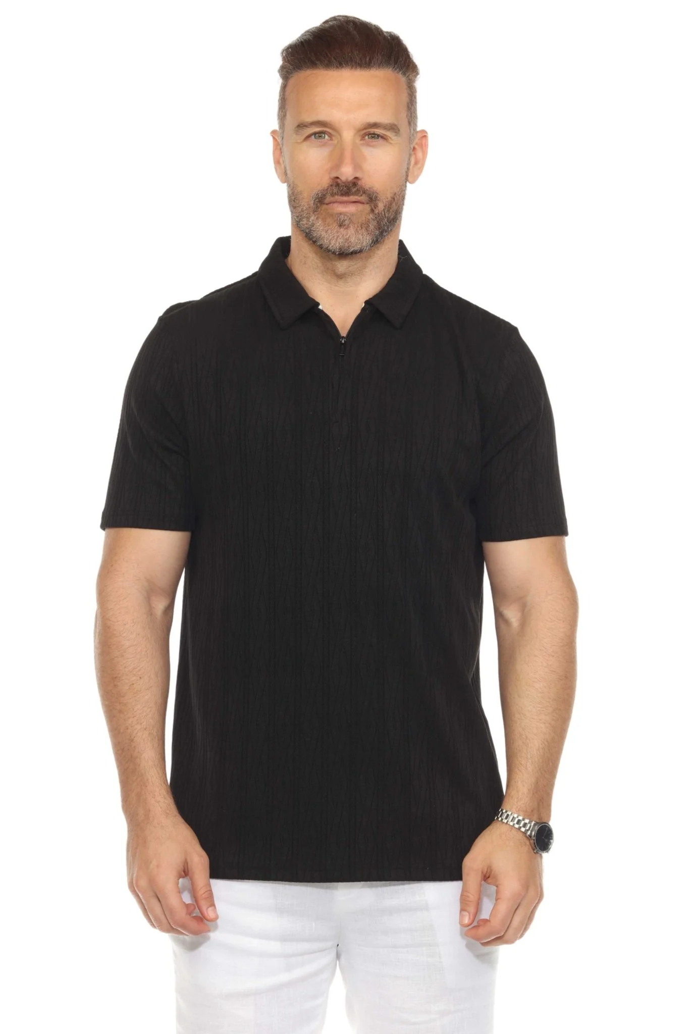 Men's Premium Stylish Polo Shirt with Modern Textured Pattern and Zipper Neckline - Image 13