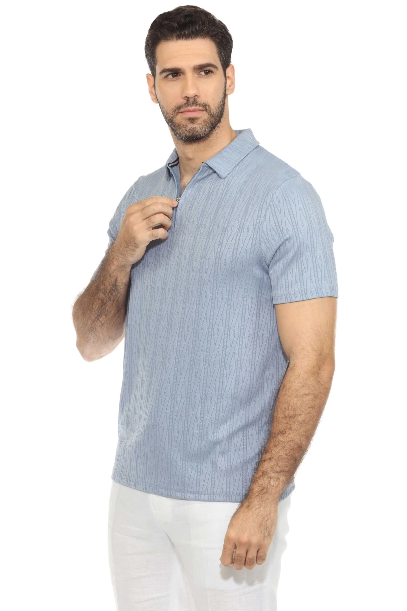 Men's Premium Stylish Polo Shirt with Modern Textured Pattern and Zipper Neckline - Image 15