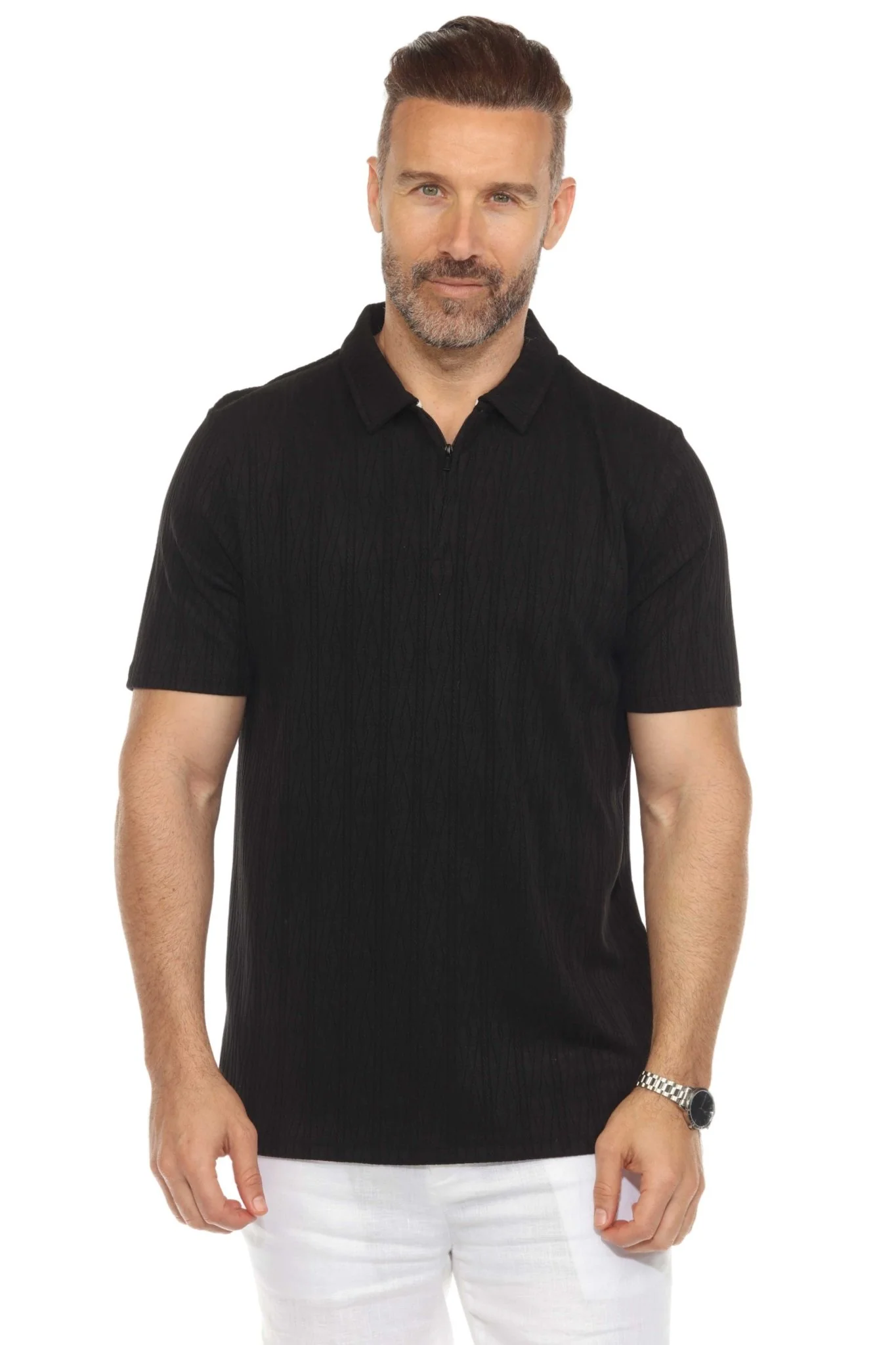Men's Premium Stylish Polo Shirt with Modern Textured Pattern and Zipper Neckline - Image 16