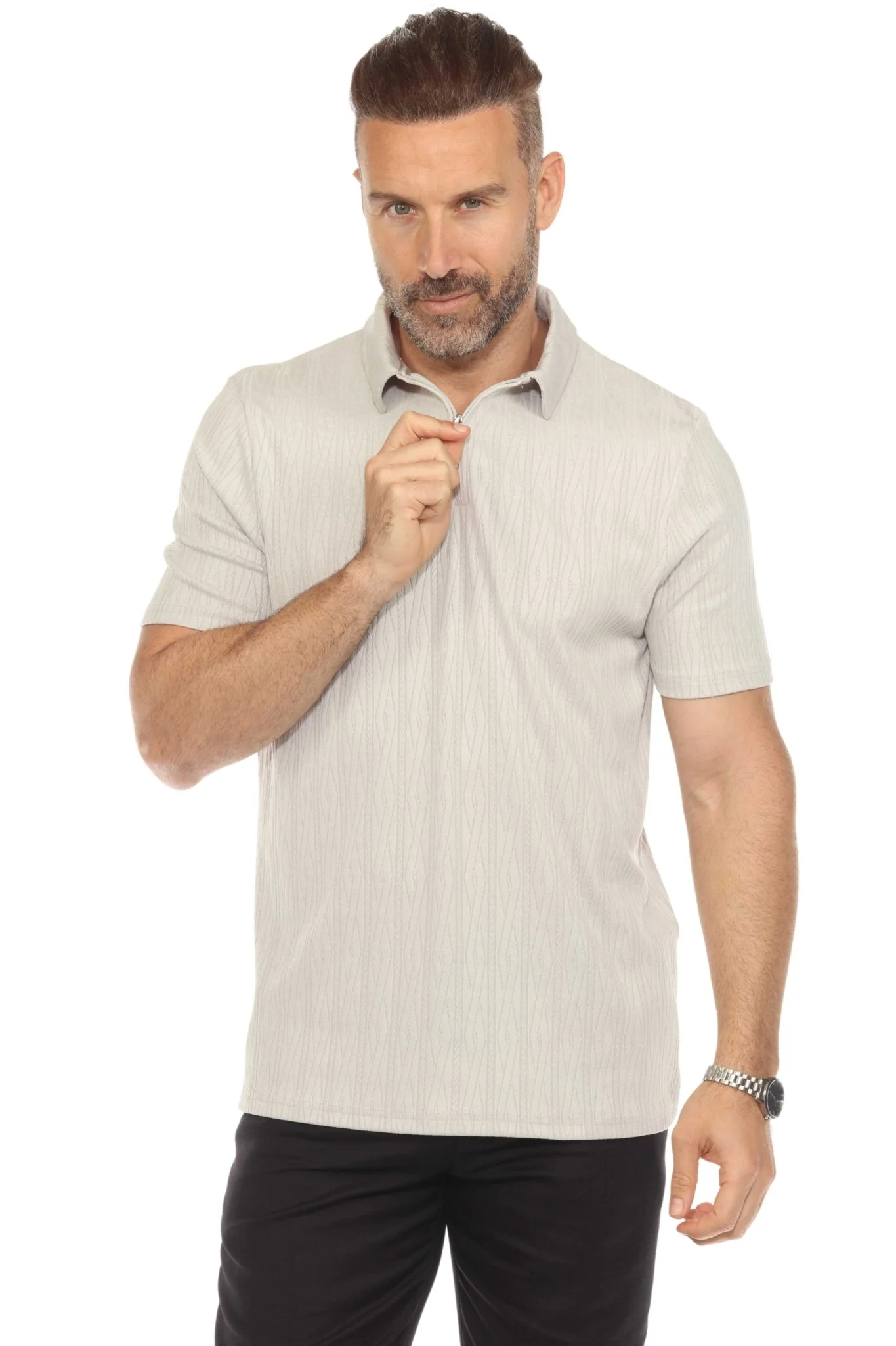 Men's Premium Stylish Polo Shirt with Modern Textured Pattern and Zipper Neckline - Image 17